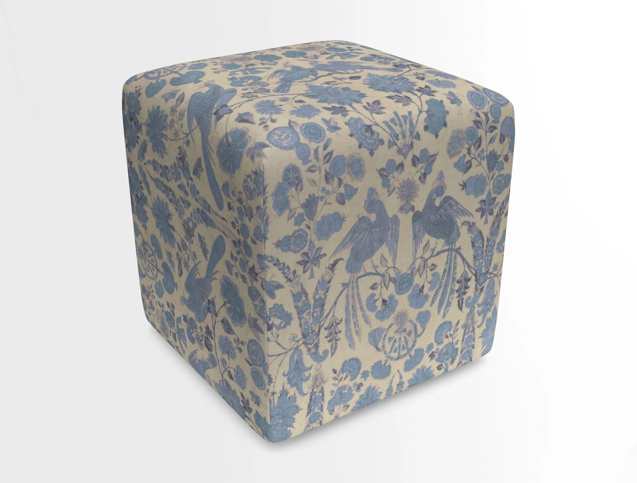 Cube Footstool in Peruvian homespun fabric