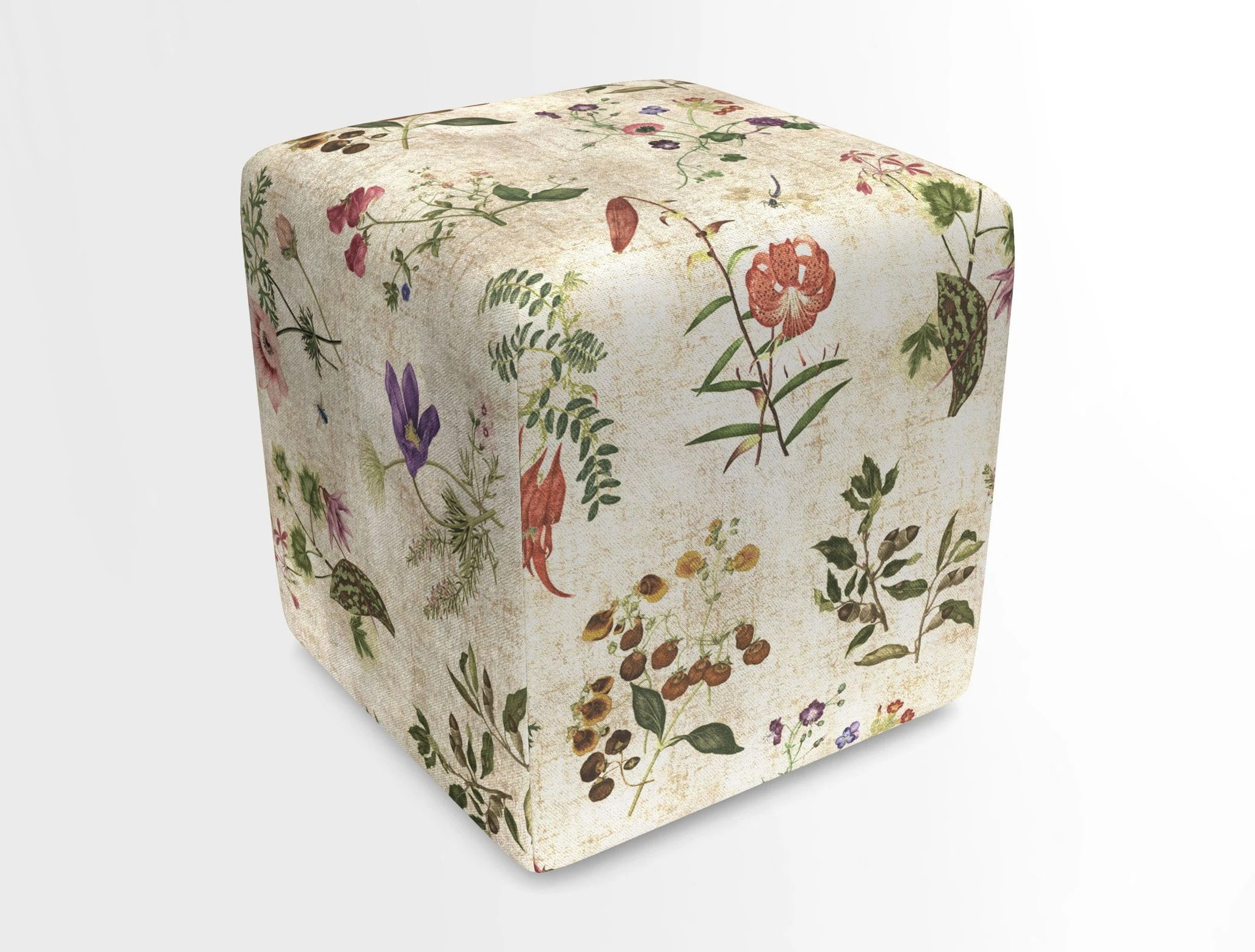 Cube Footstool in Peruvian homespun fabric