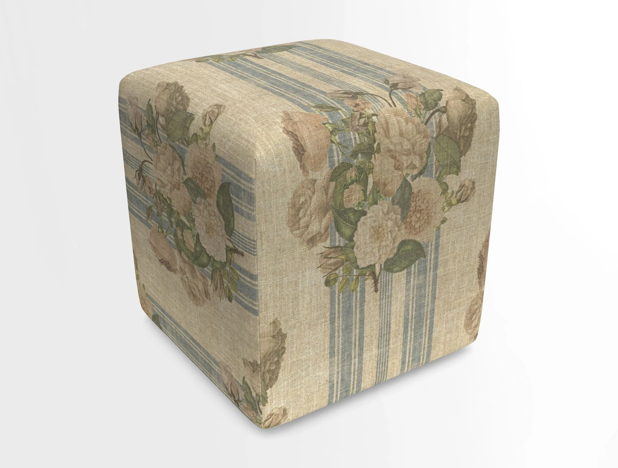 Cube Footstool in Peruvian homespun fabric