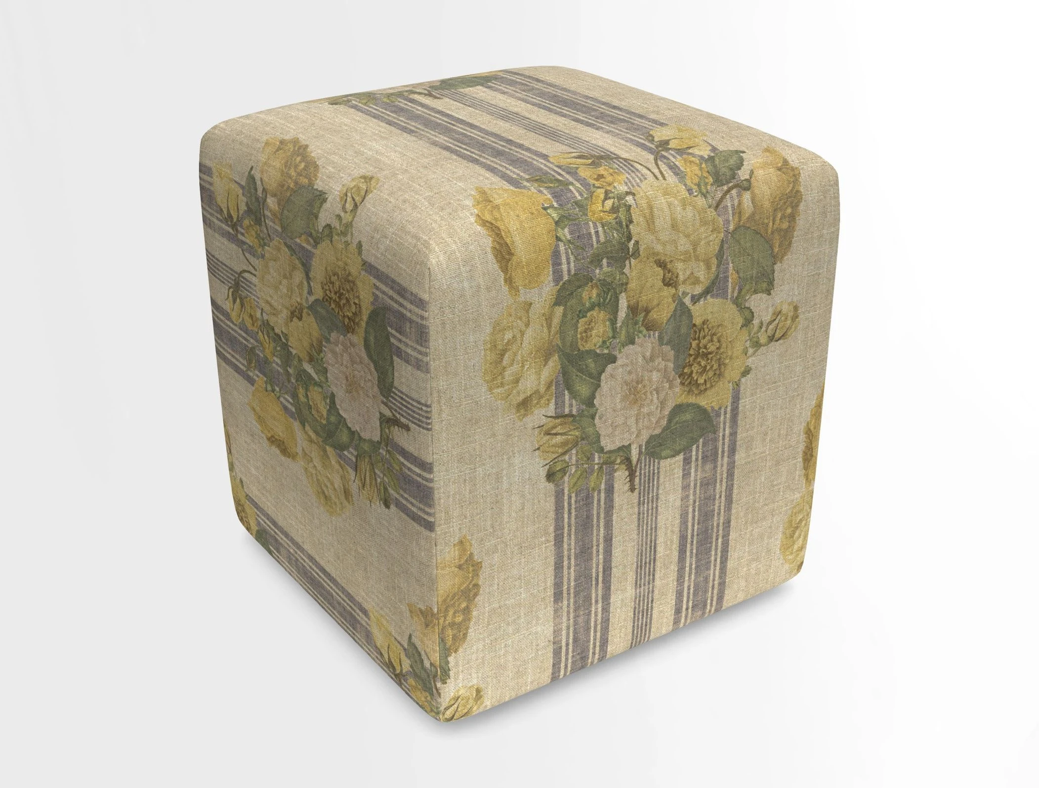 Cube Footstool in Peruvian homespun fabric