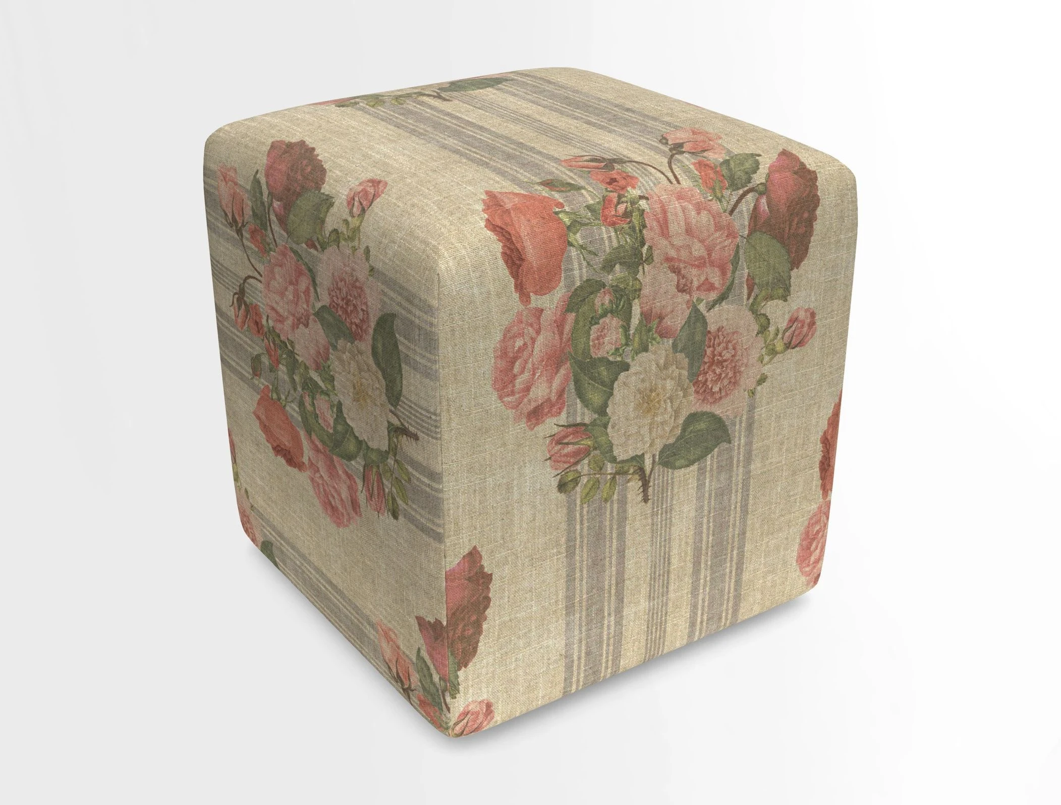 Cube Footstool in Peruvian homespun fabric