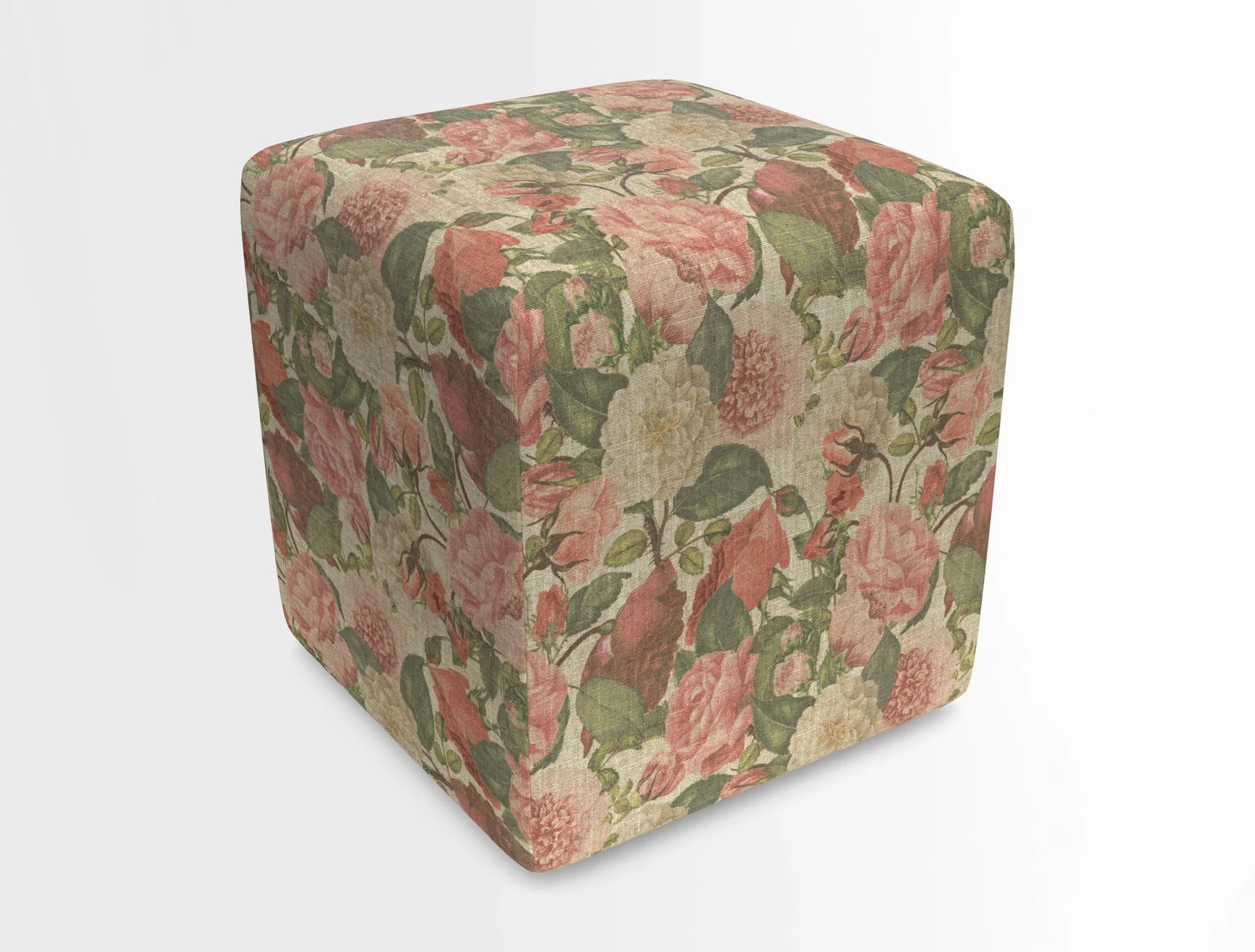 Cube Footstool in Peruvian homespun fabric
