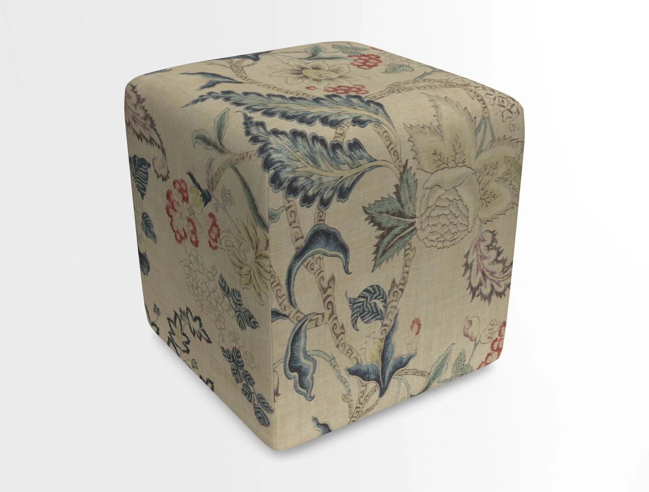 Cube Footstool in Peruvian homespun fabric