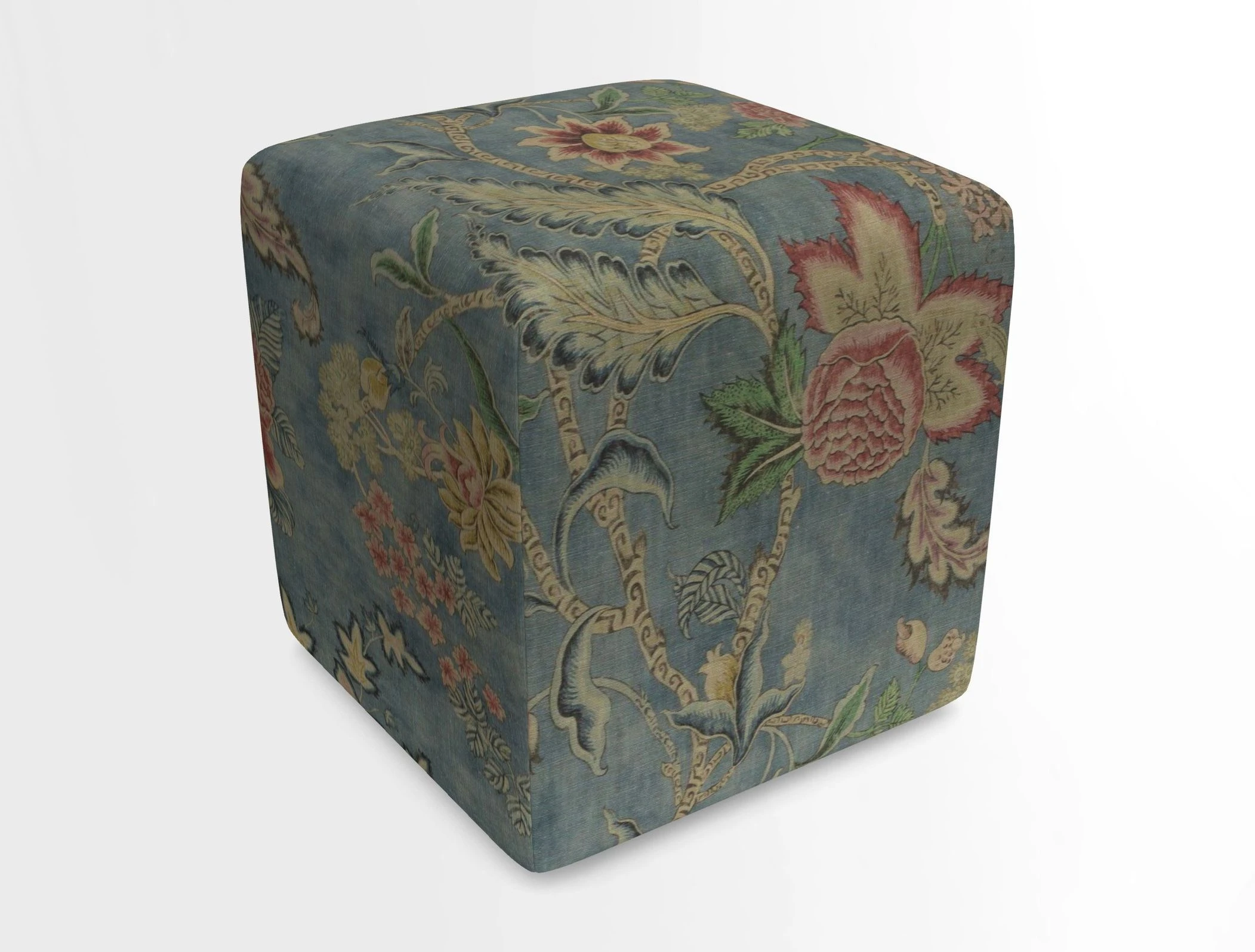 Cube Footstool in Peruvian homespun fabric