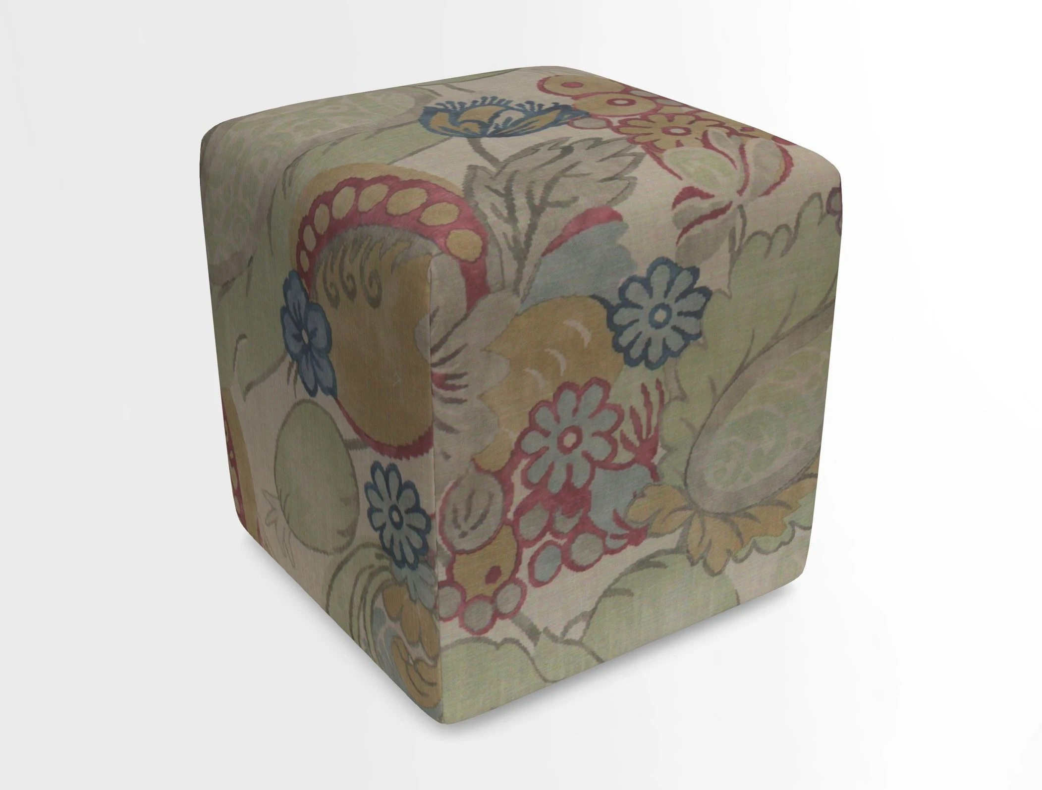 Cube Footstool in Peruvian homespun fabric