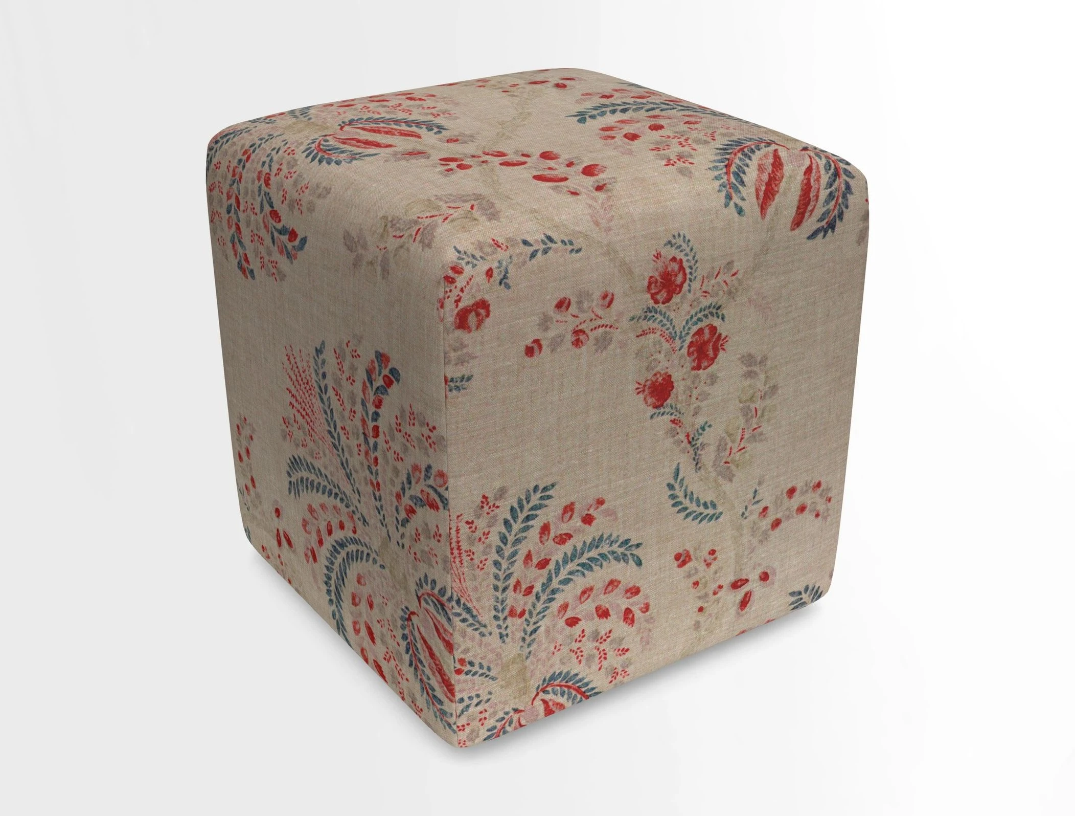 Cube Footstool in Peruvian homespun fabric