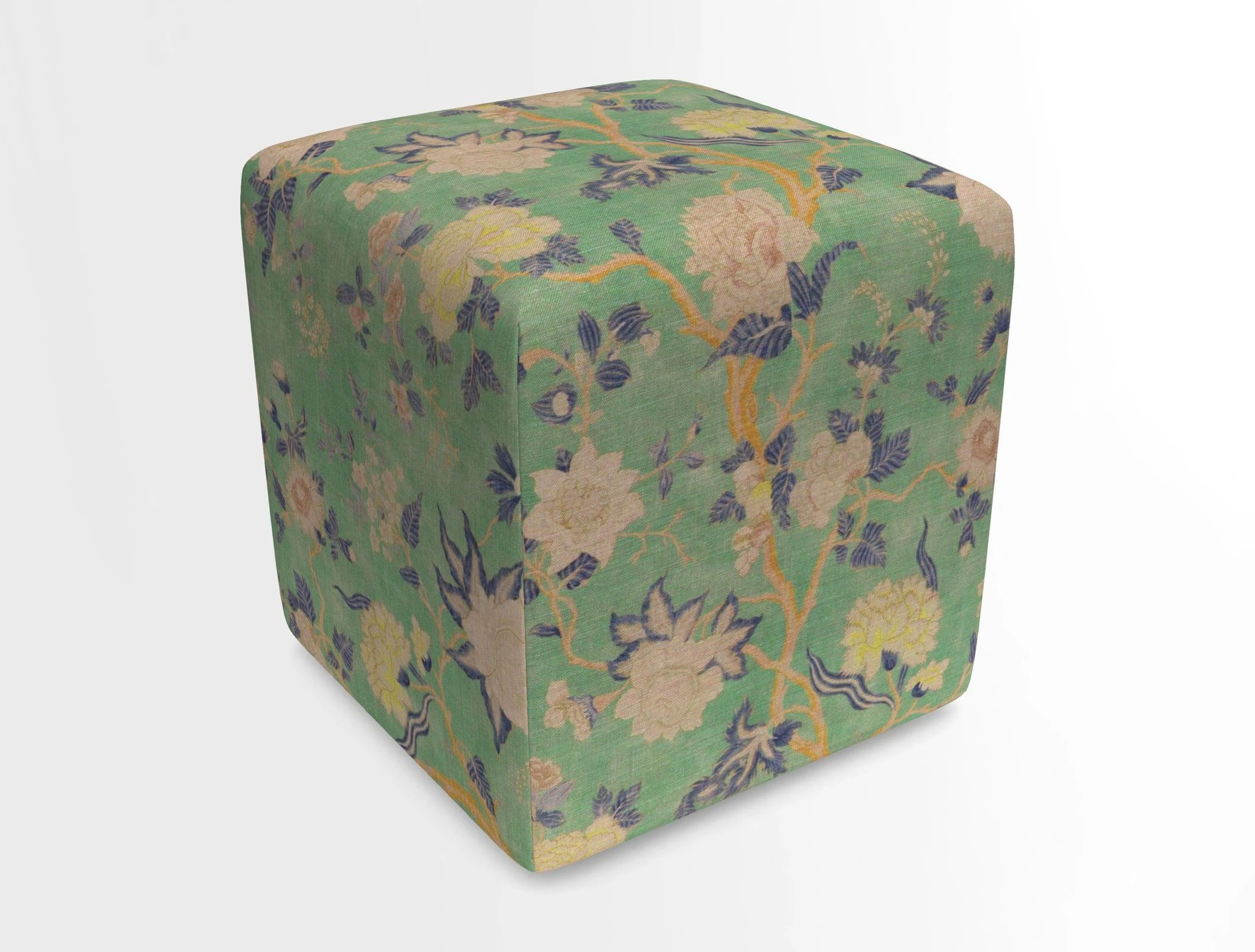 Cube Footstool in Peruvian homespun fabric