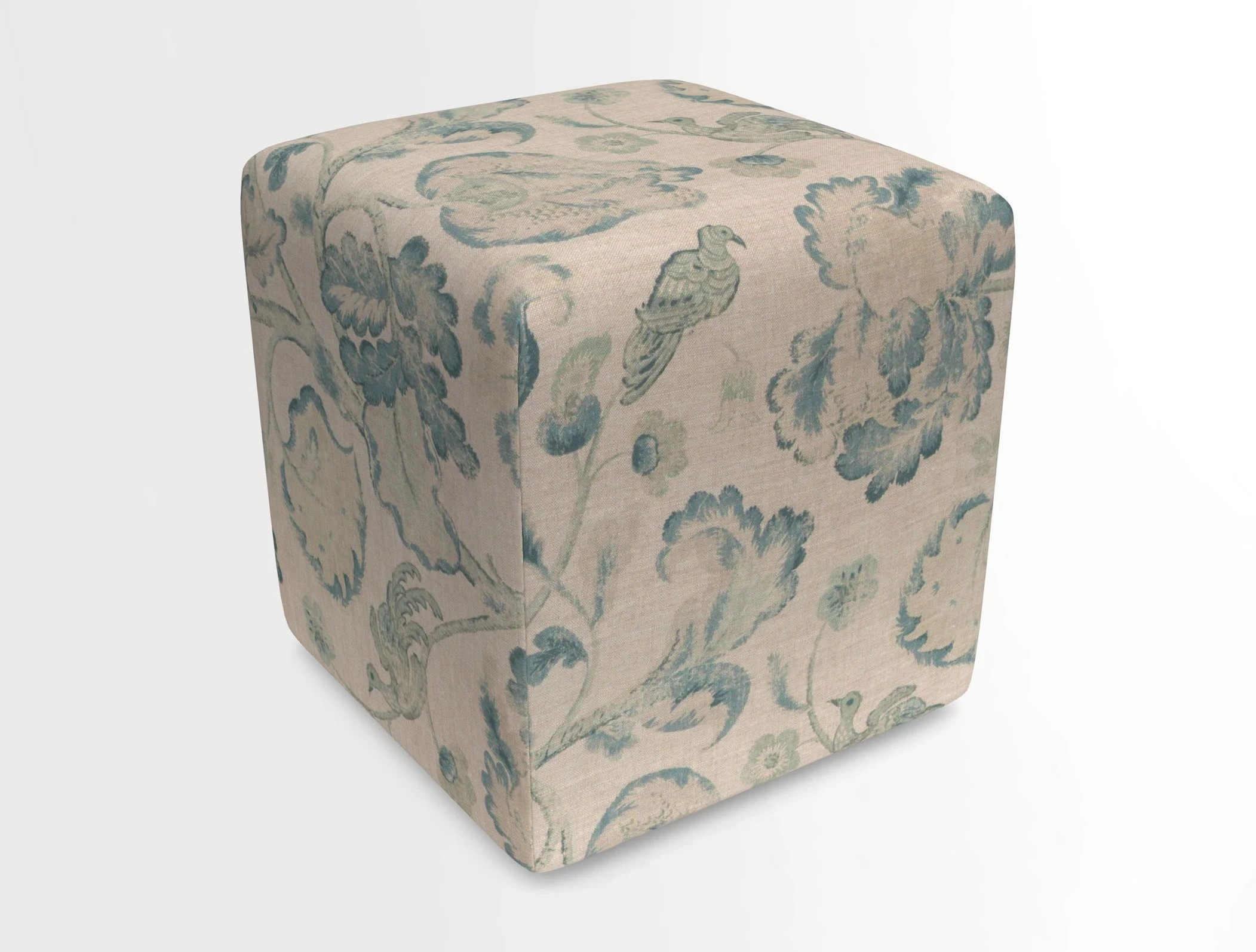 Cube Footstool in Peruvian homespun fabric