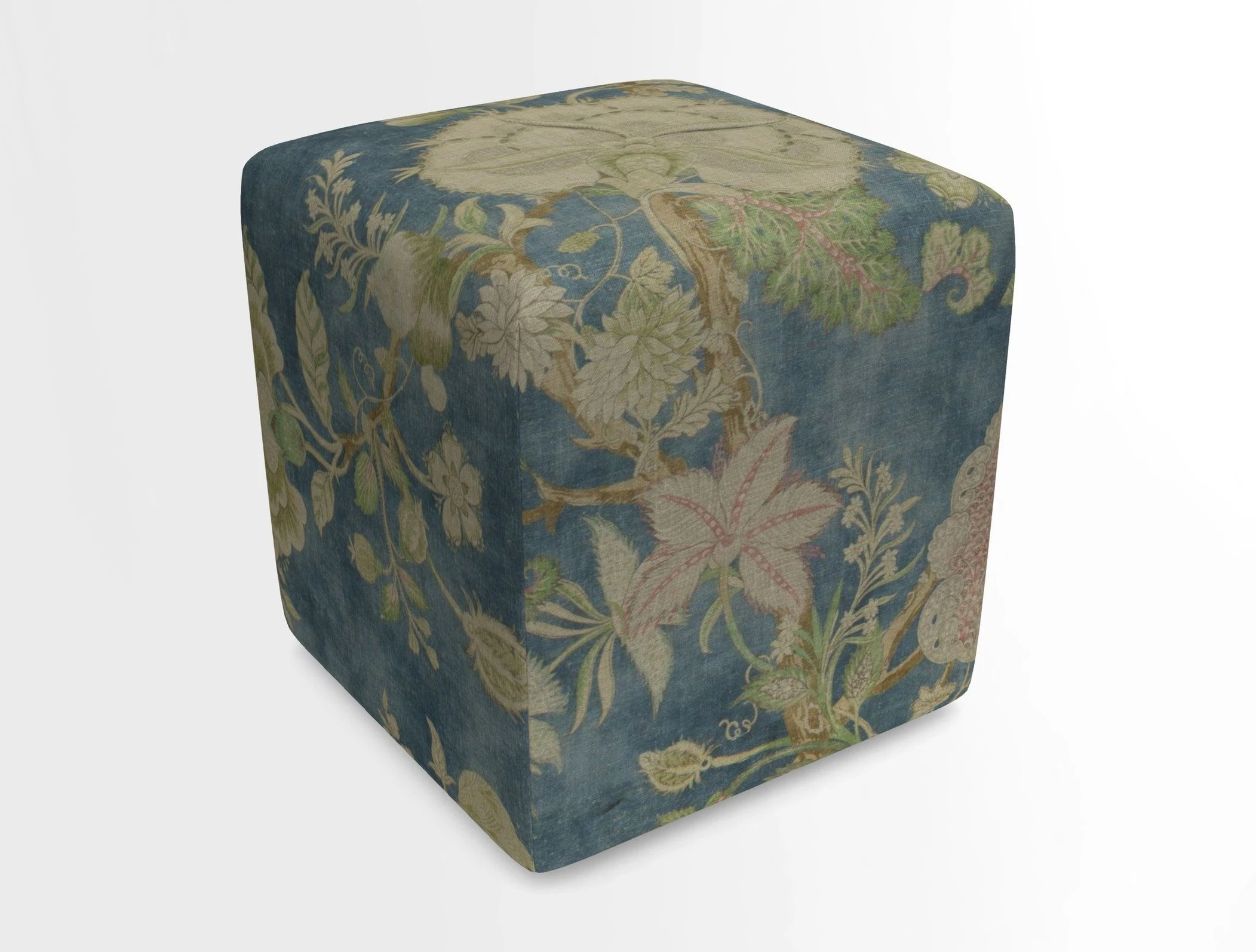 Cube Footstool in Peruvian homespun fabric