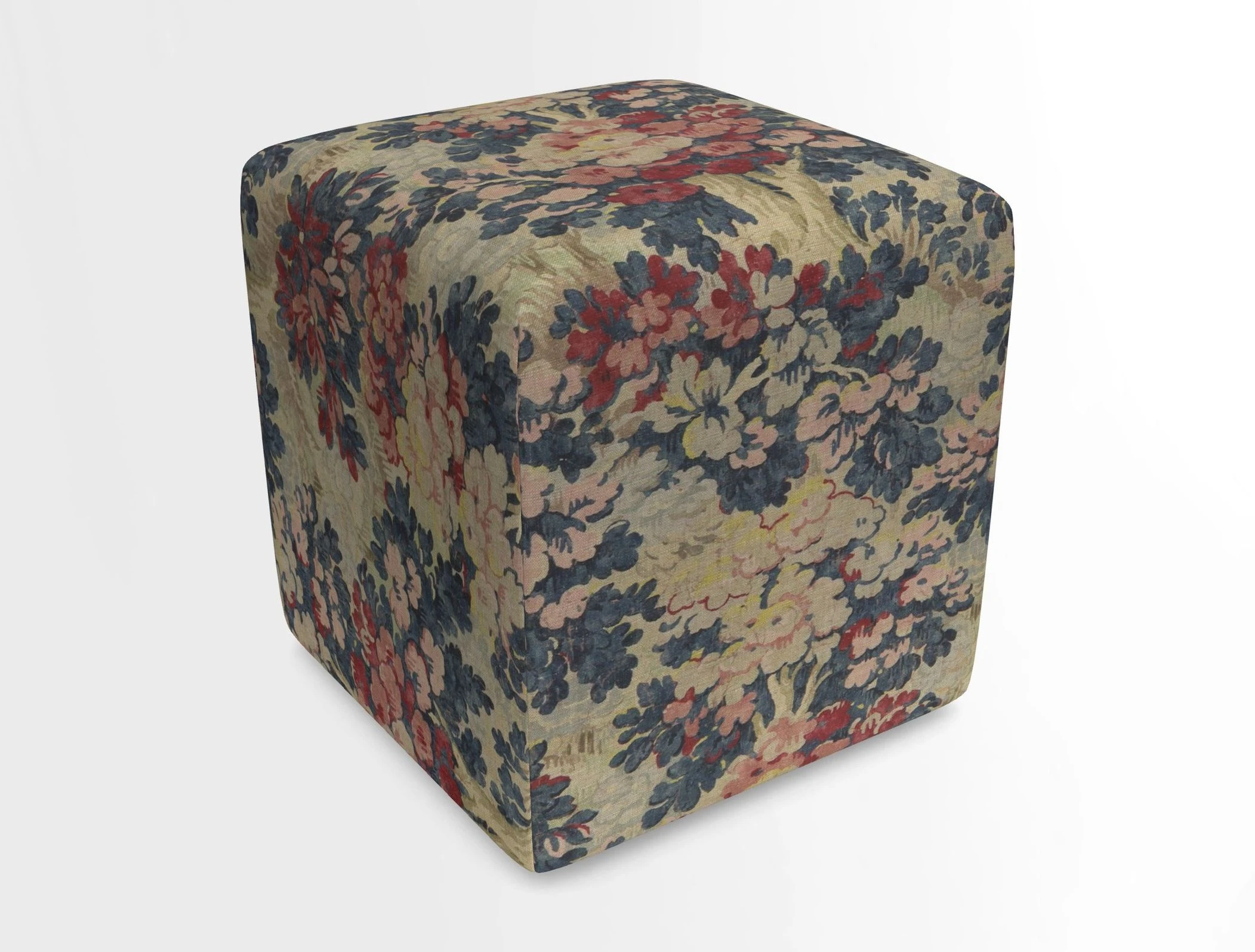 Cube Footstool in Peruvian homespun fabric