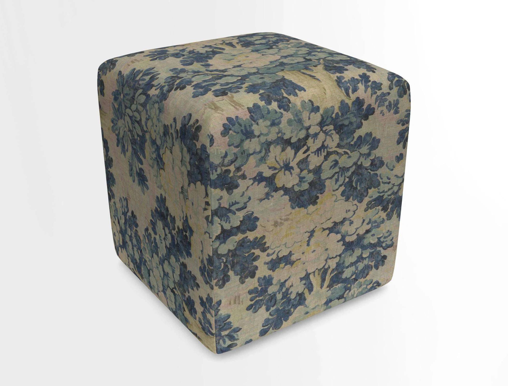 Cube Footstool in Peruvian homespun fabric