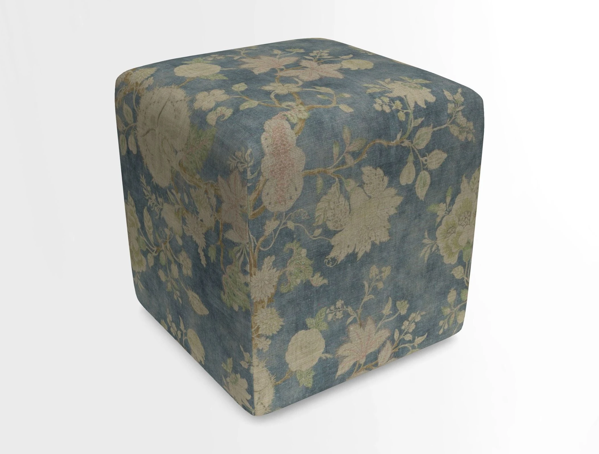 Cube Footstool in Peruvian homespun fabric