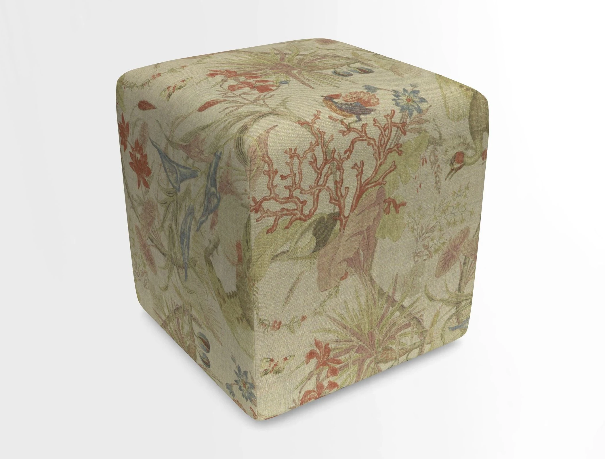 Cube Footstool in Peruvian homespun fabric