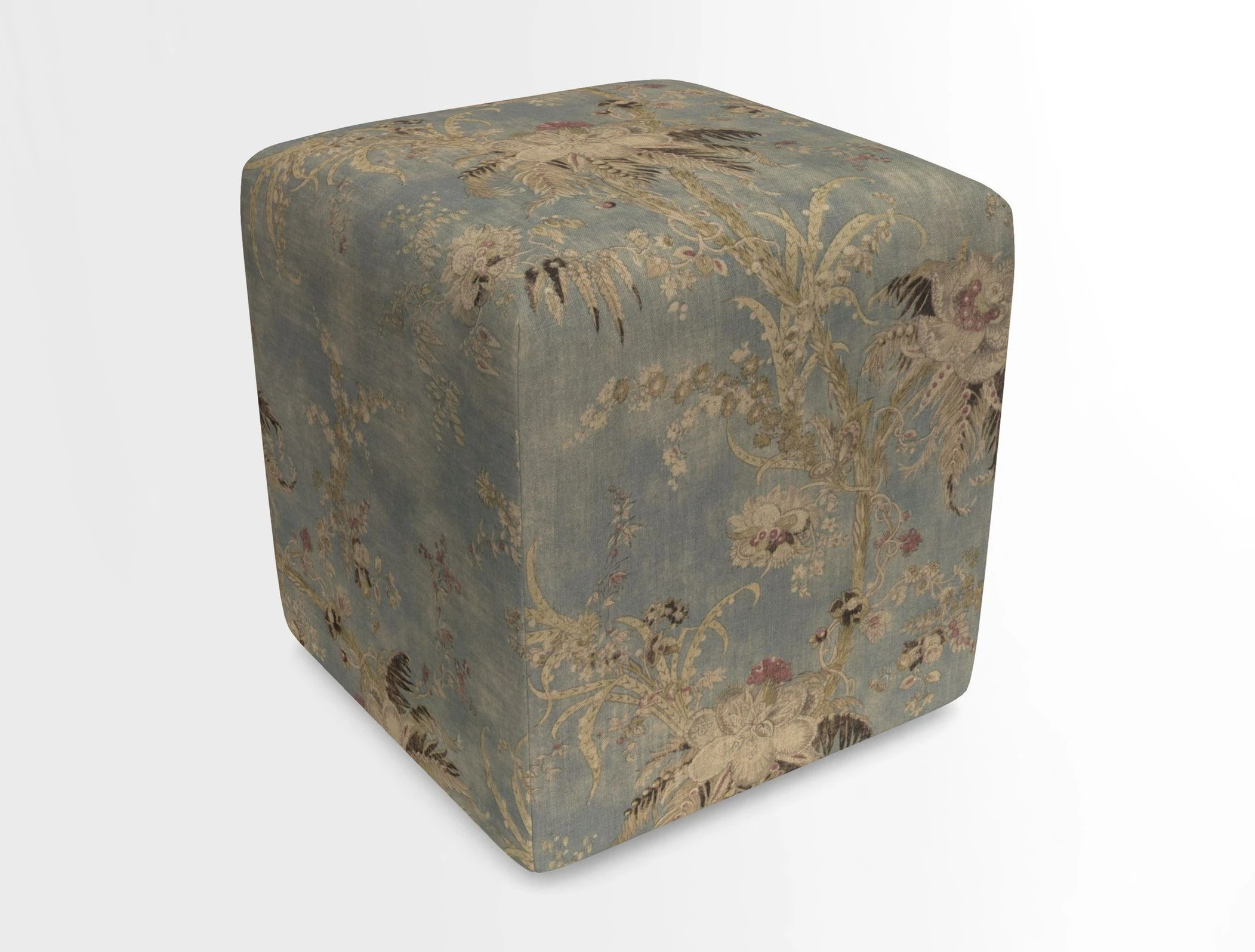 Cube Footstool in Peruvian homespun fabric