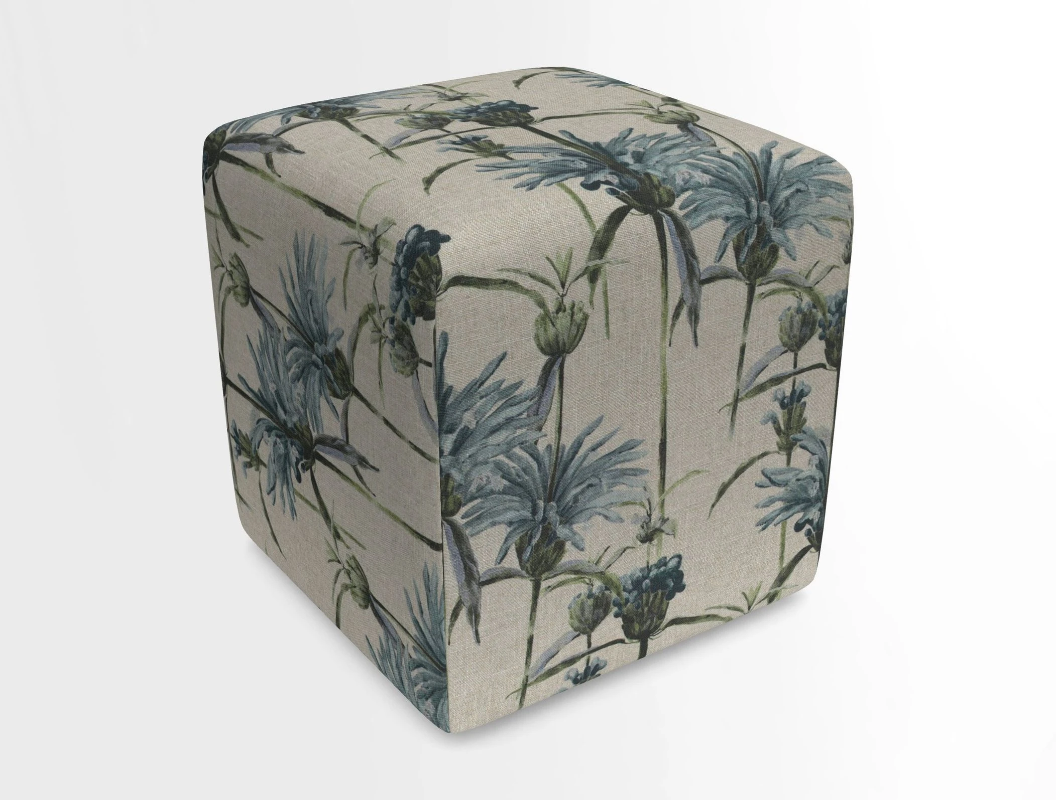 Cube Footstool in Peruvian homespun fabric