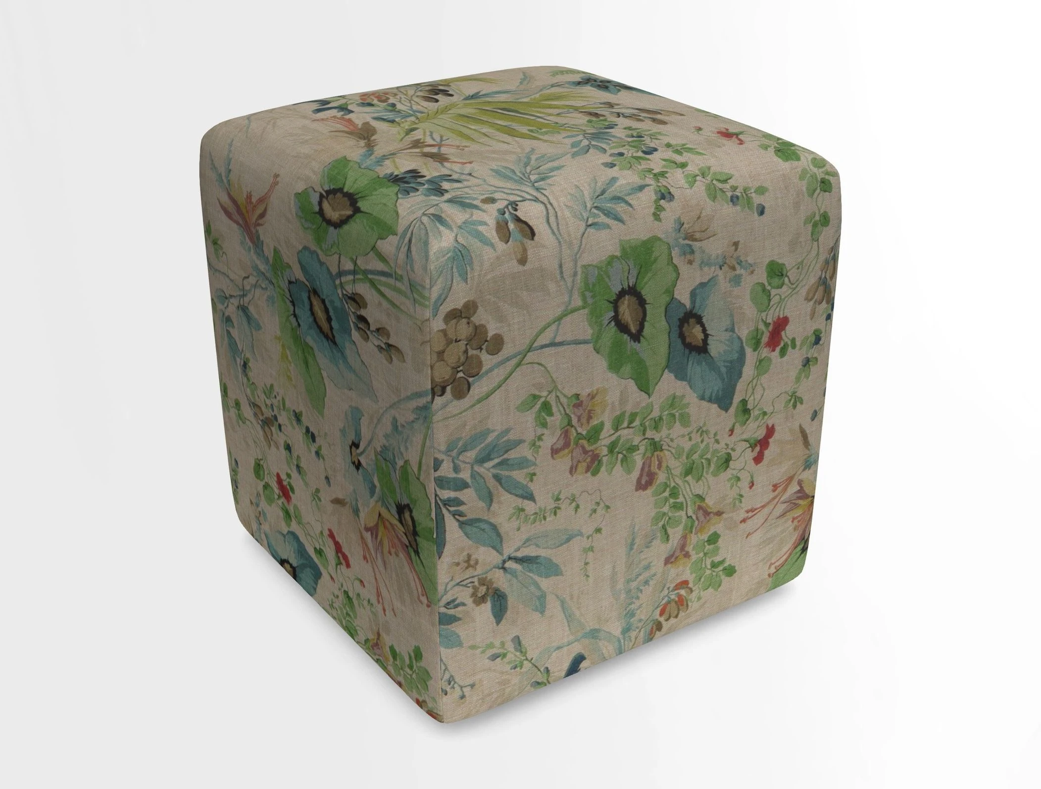 Cube Footstool in Peruvian homespun fabric