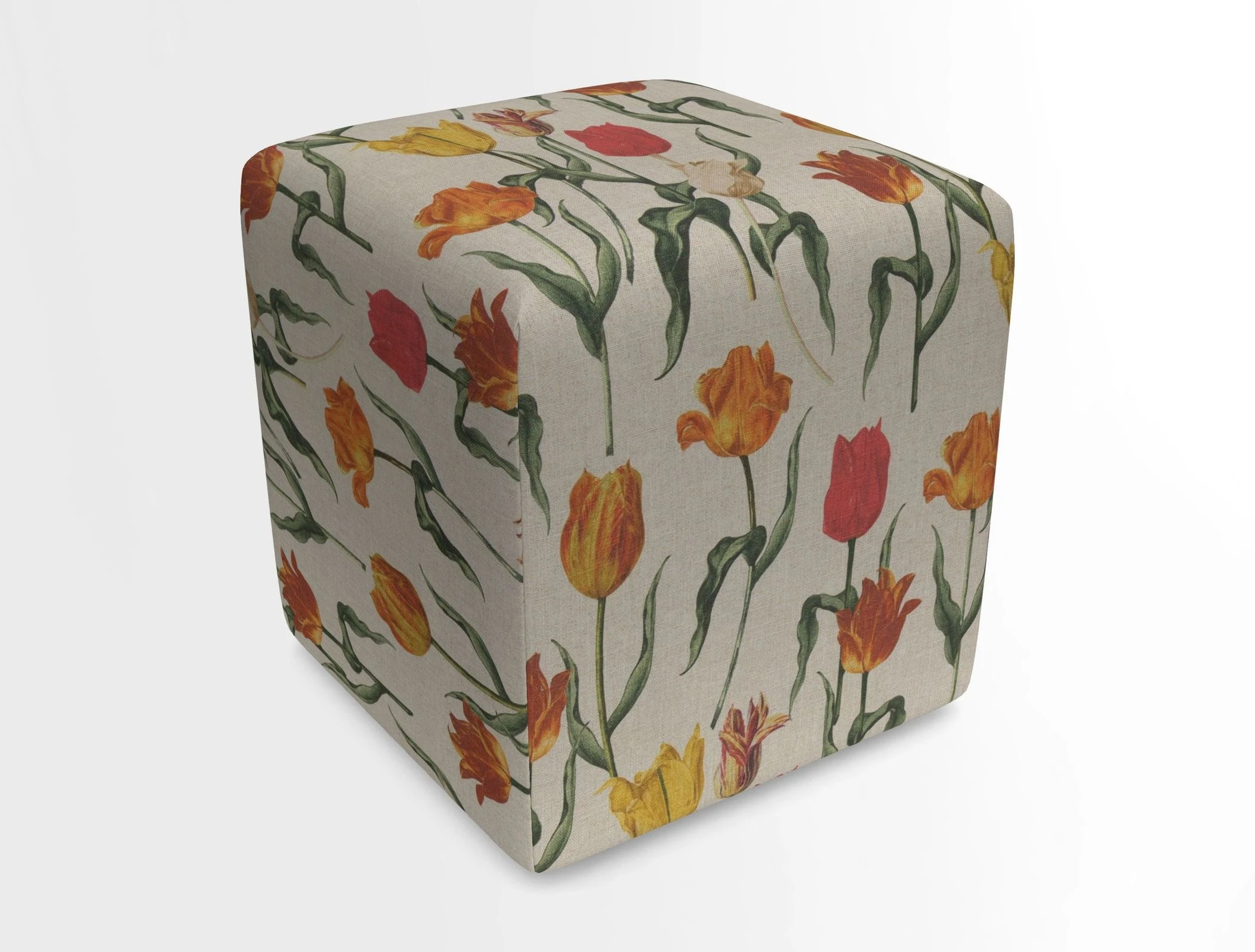 Cube Footstool in Peruvian homespun fabric