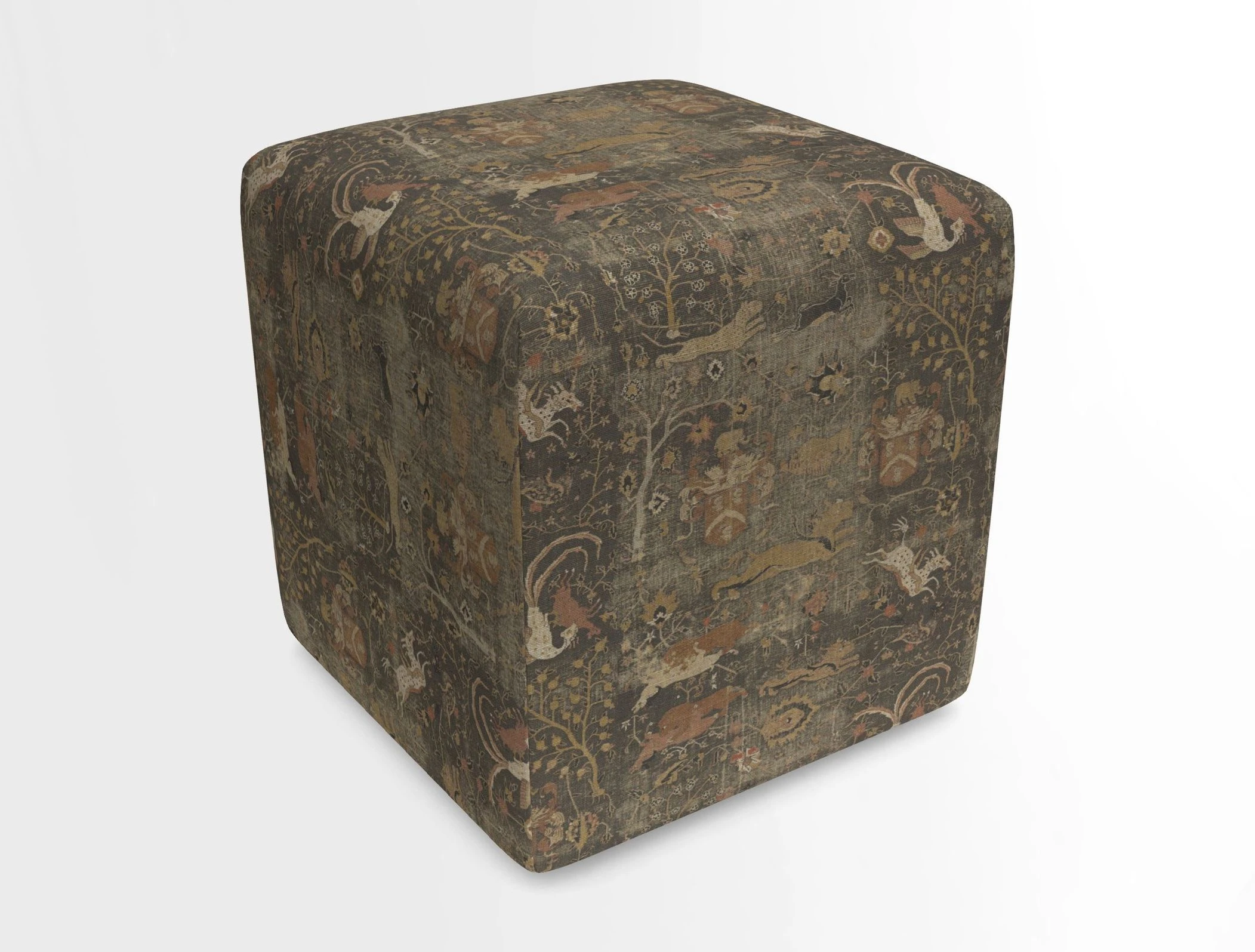 Cube Footstool in Peruvian homespun fabric