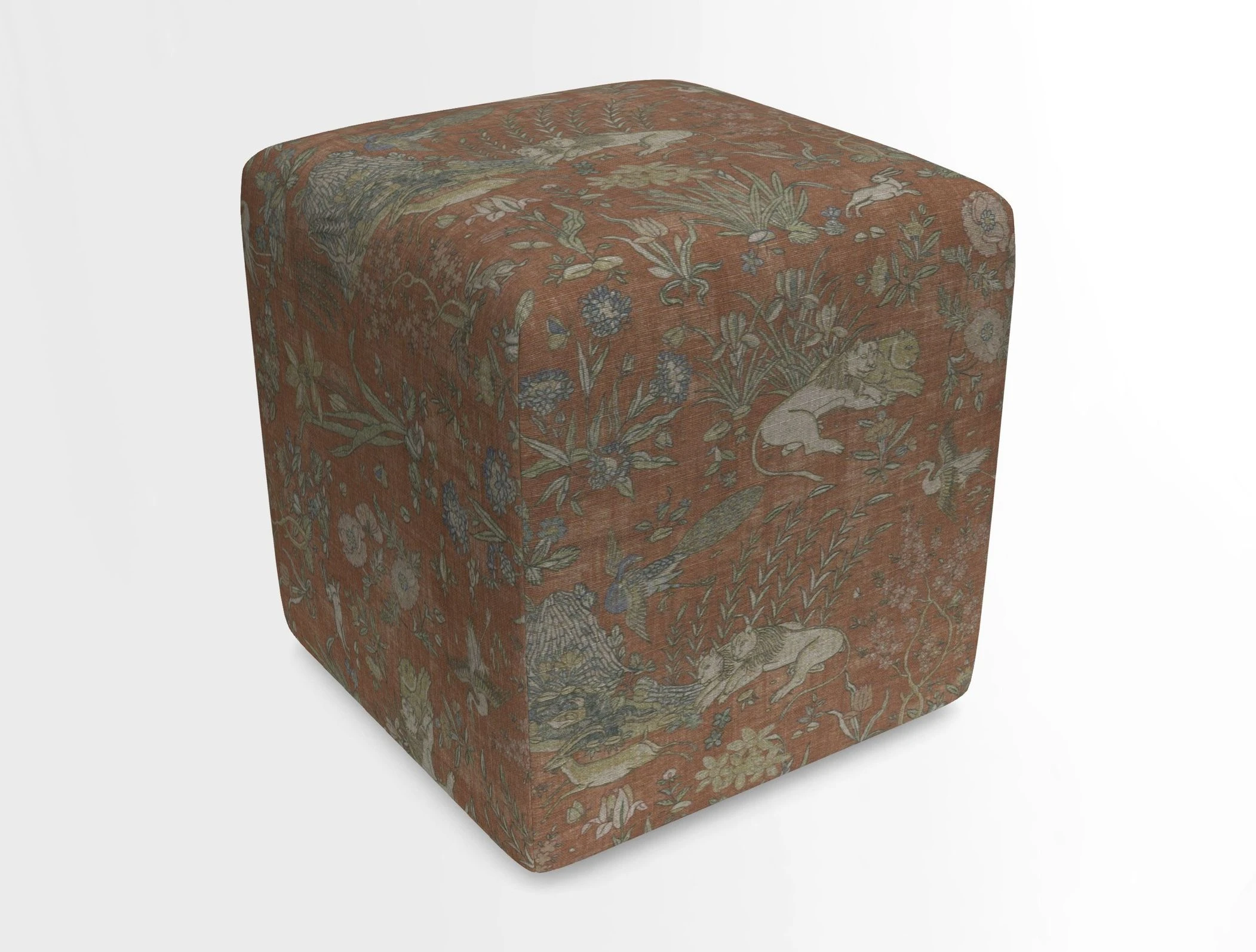 Cube Footstool in Peruvian homespun fabric