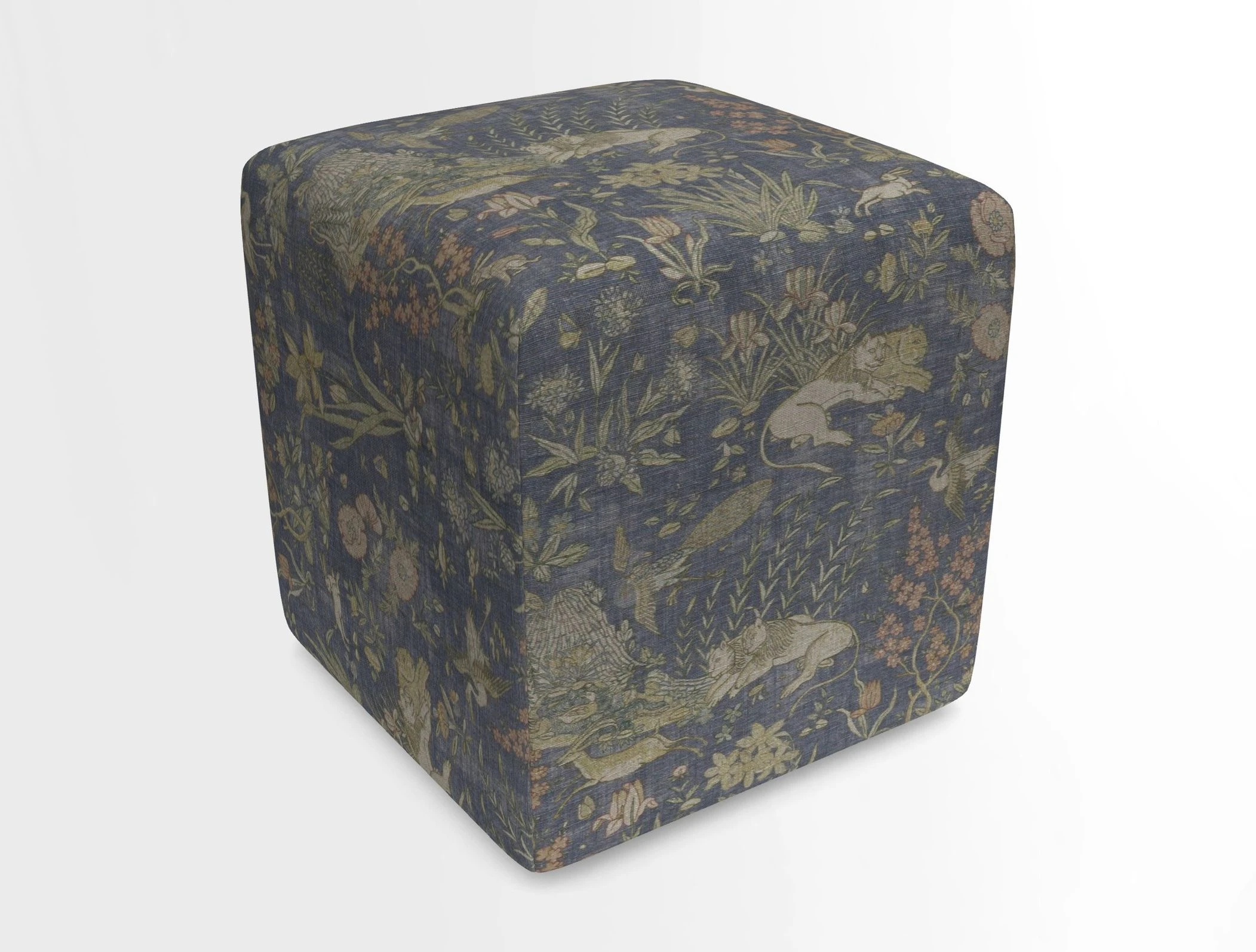 Cube Footstool in Peruvian homespun fabric
