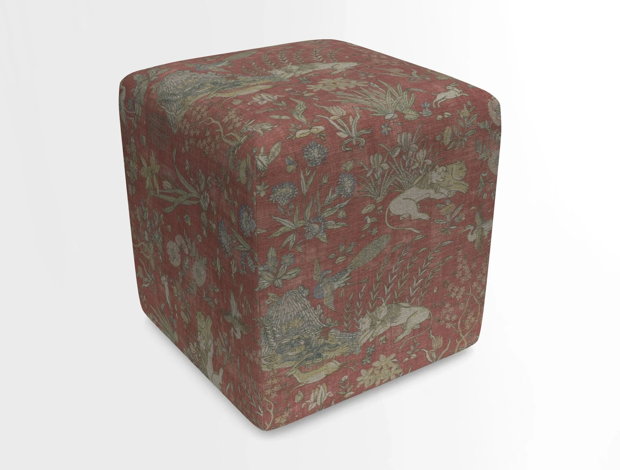 Cube Footstool in Peruvian homespun fabric