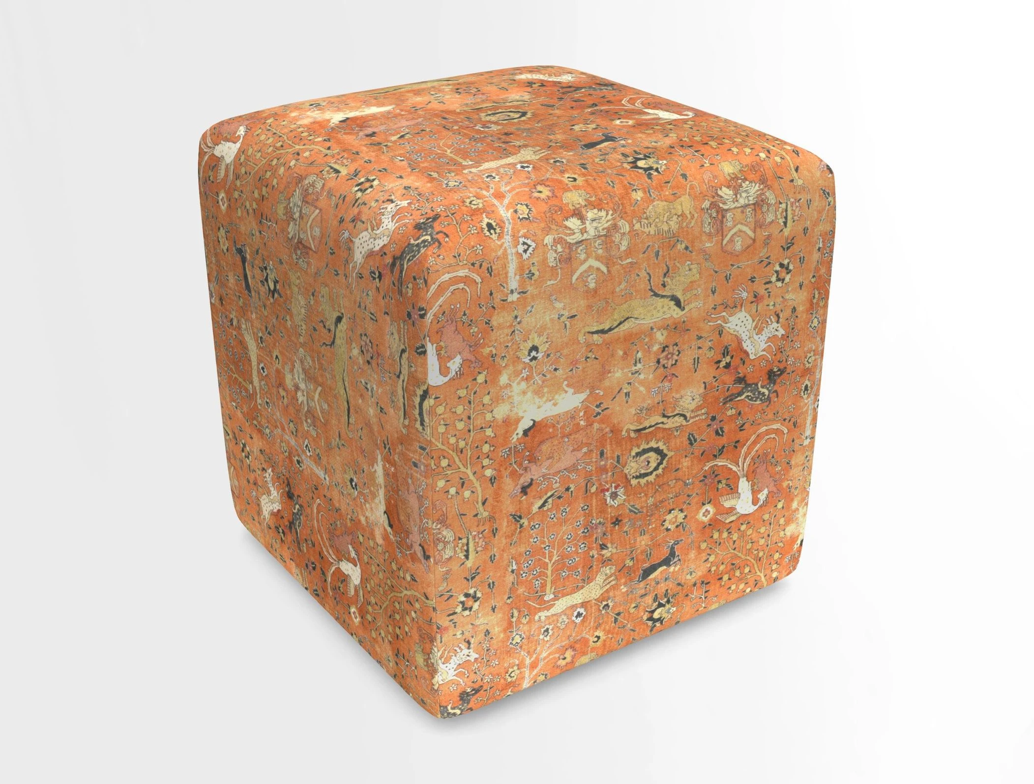 Cube Footstool in Peruvian homespun fabric
