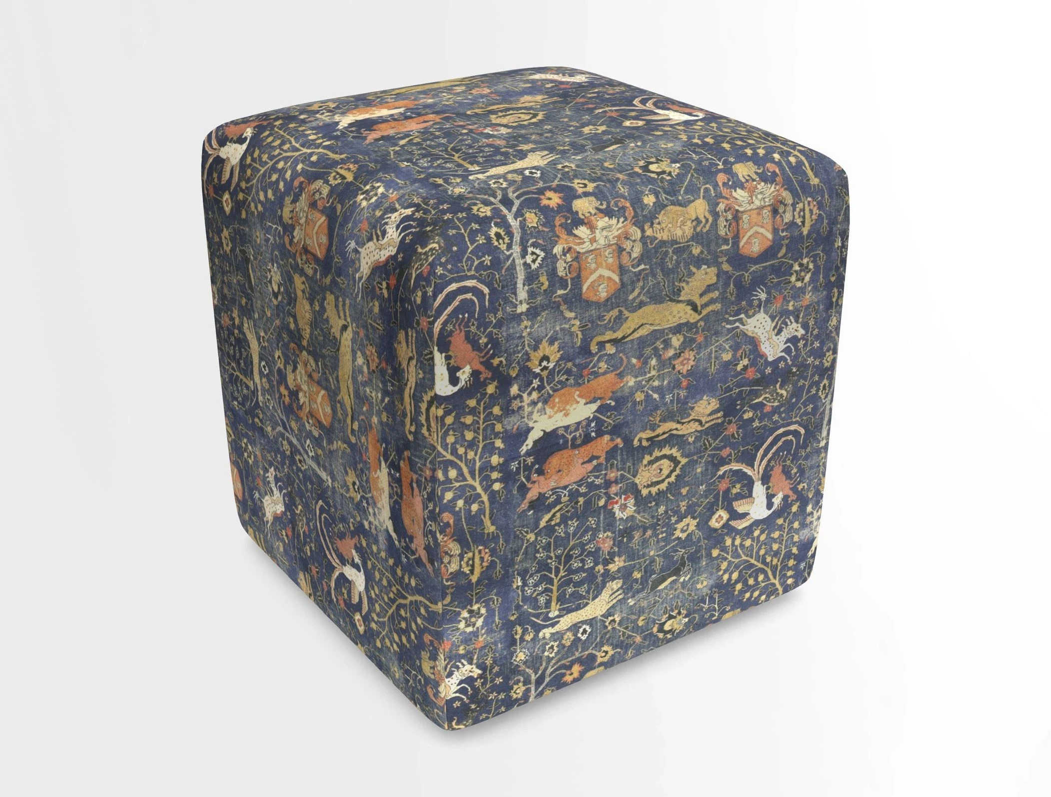 Cube Footstool in Peruvian homespun fabric