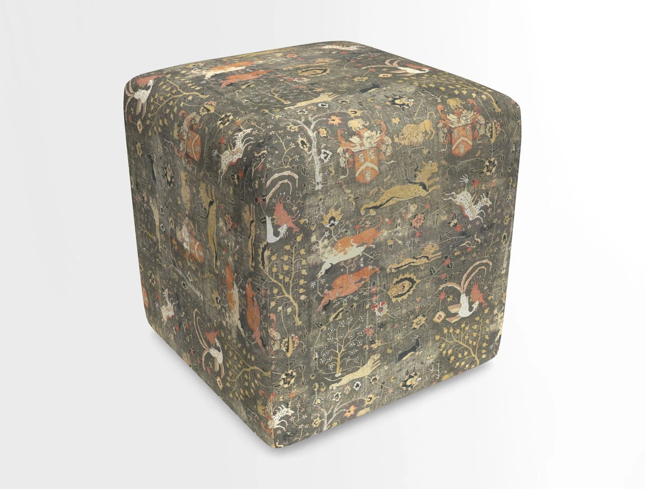 Cube Footstool in Peruvian homespun fabric