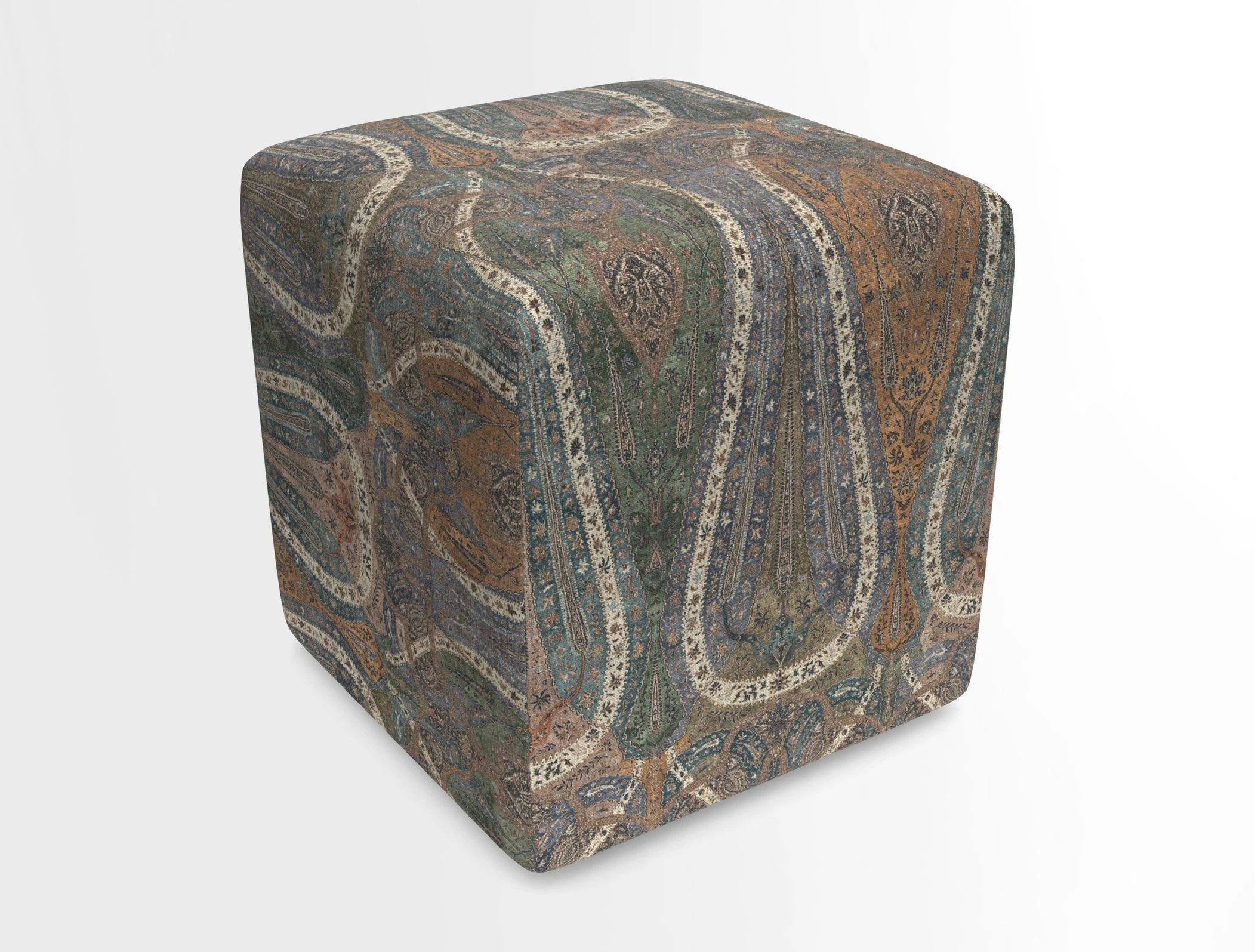 Cube Footstool in Peruvian homespun fabric
