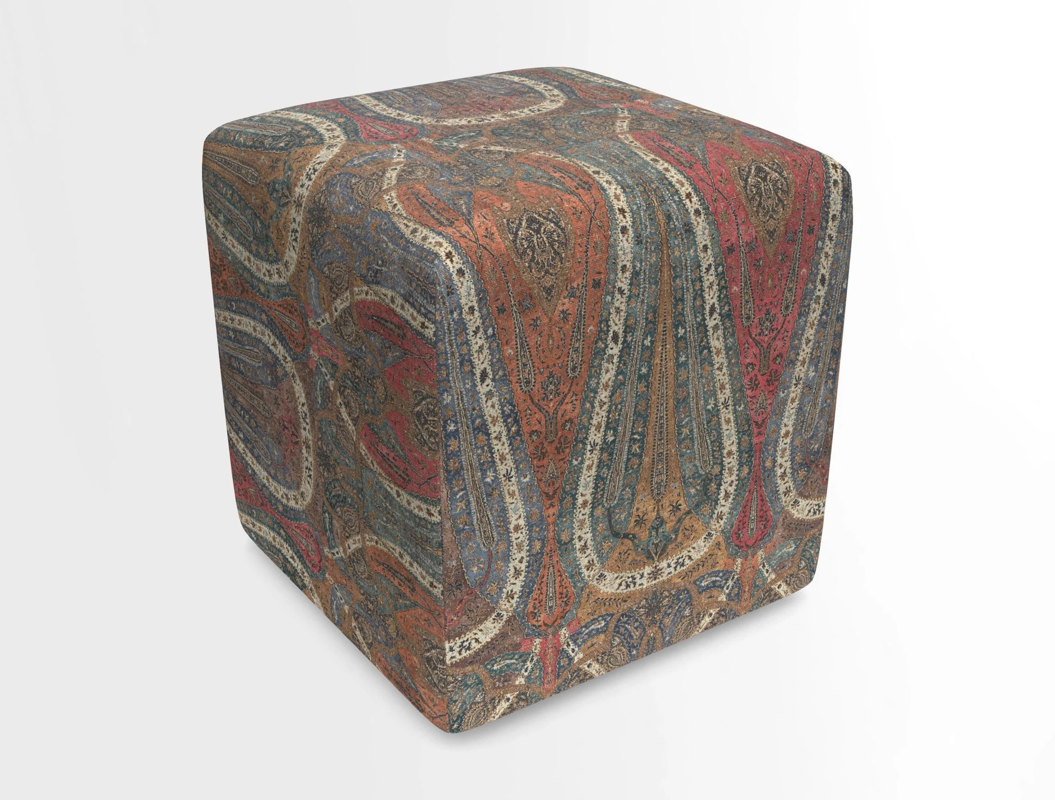 Cube Footstool in Peruvian homespun fabric