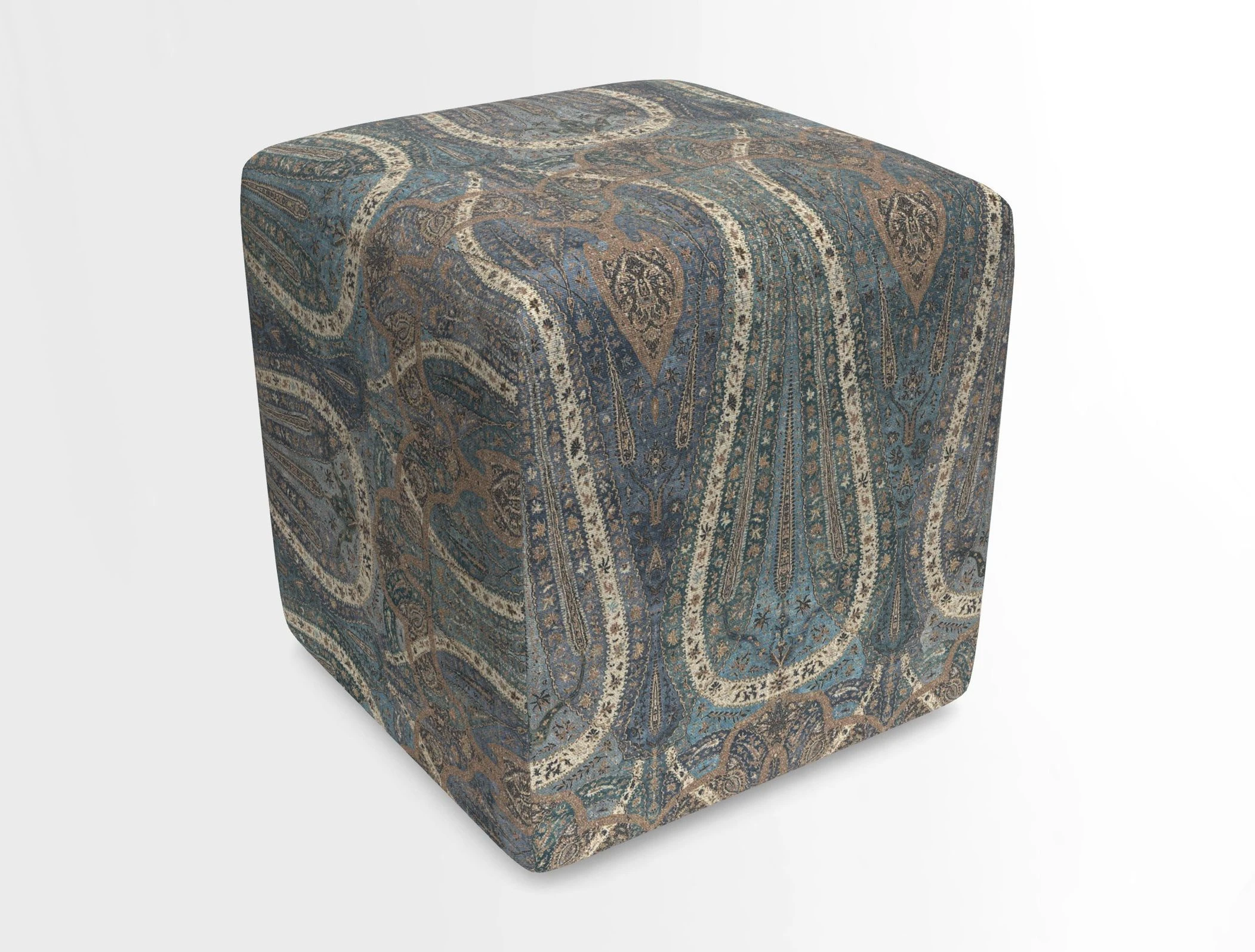 Cube Footstool in Peruvian homespun fabric
