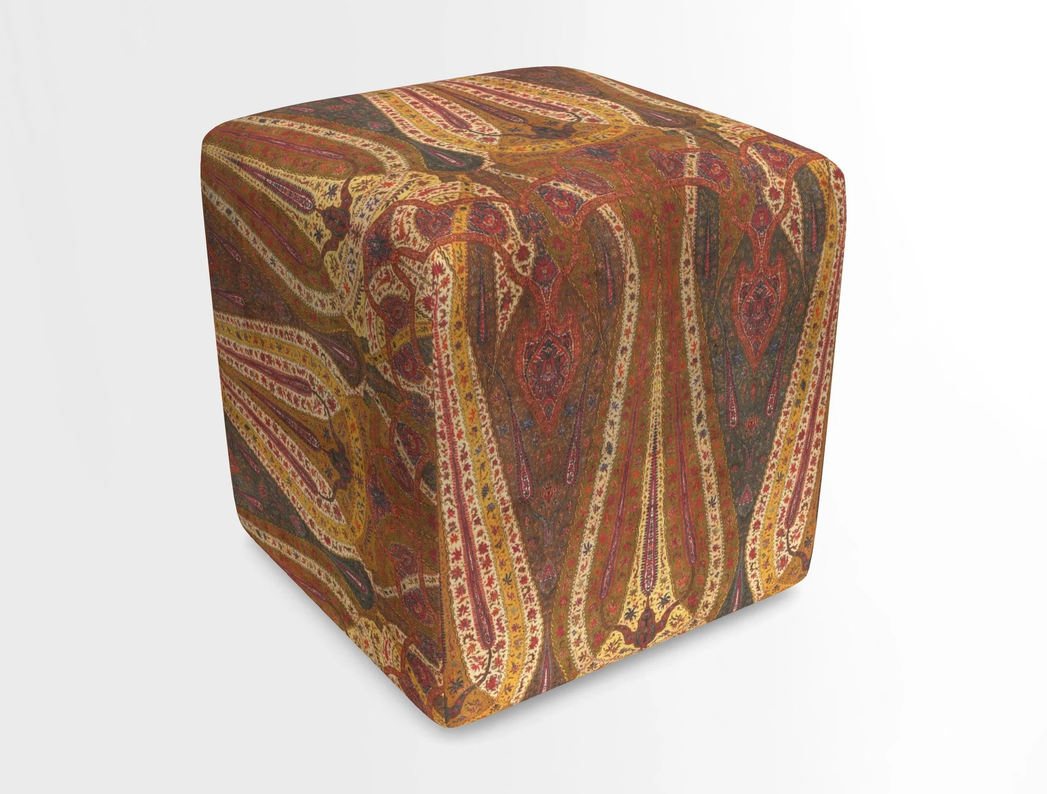 Cube Footstool in Peruvian homespun fabric