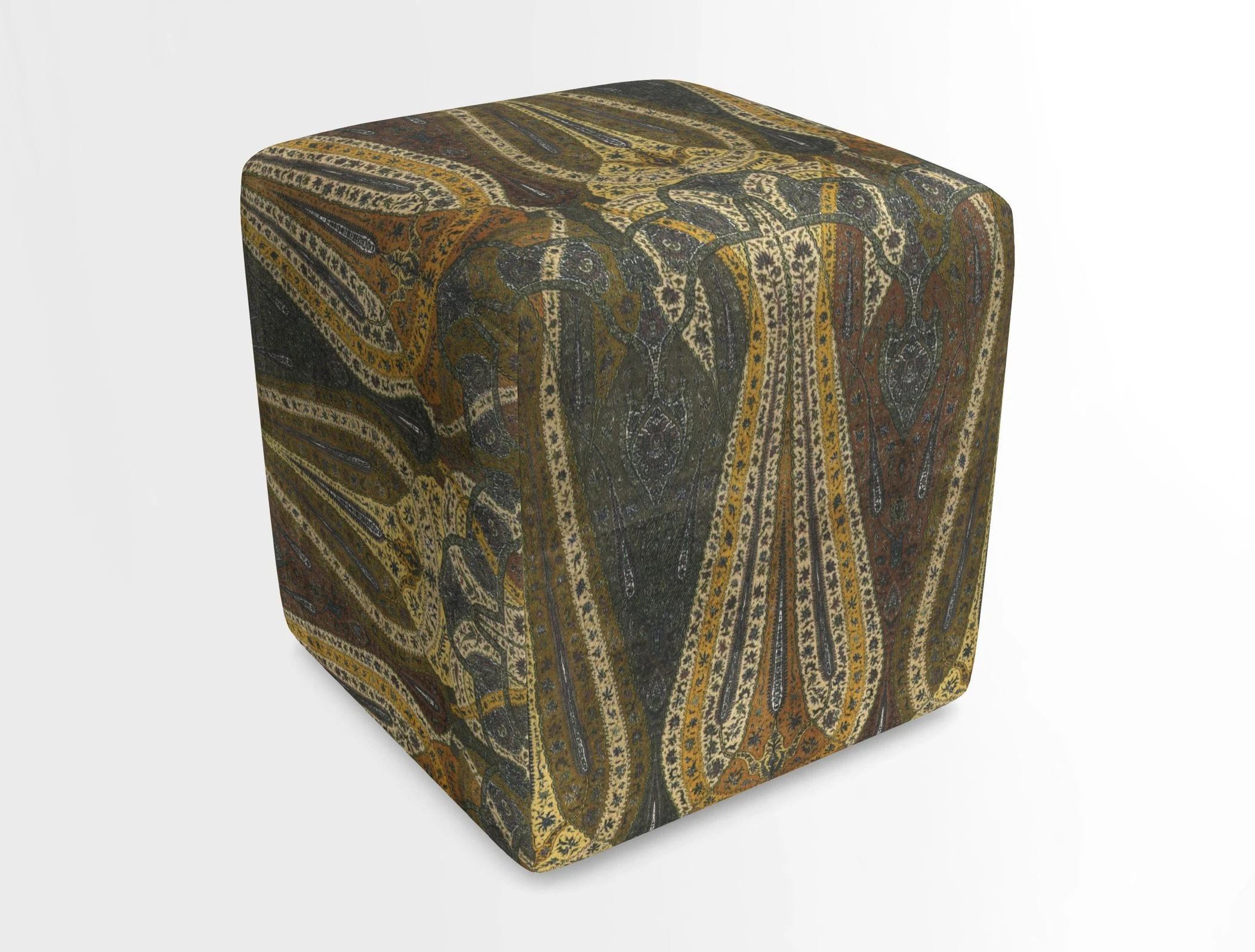 Cube Footstool in Peruvian homespun fabric