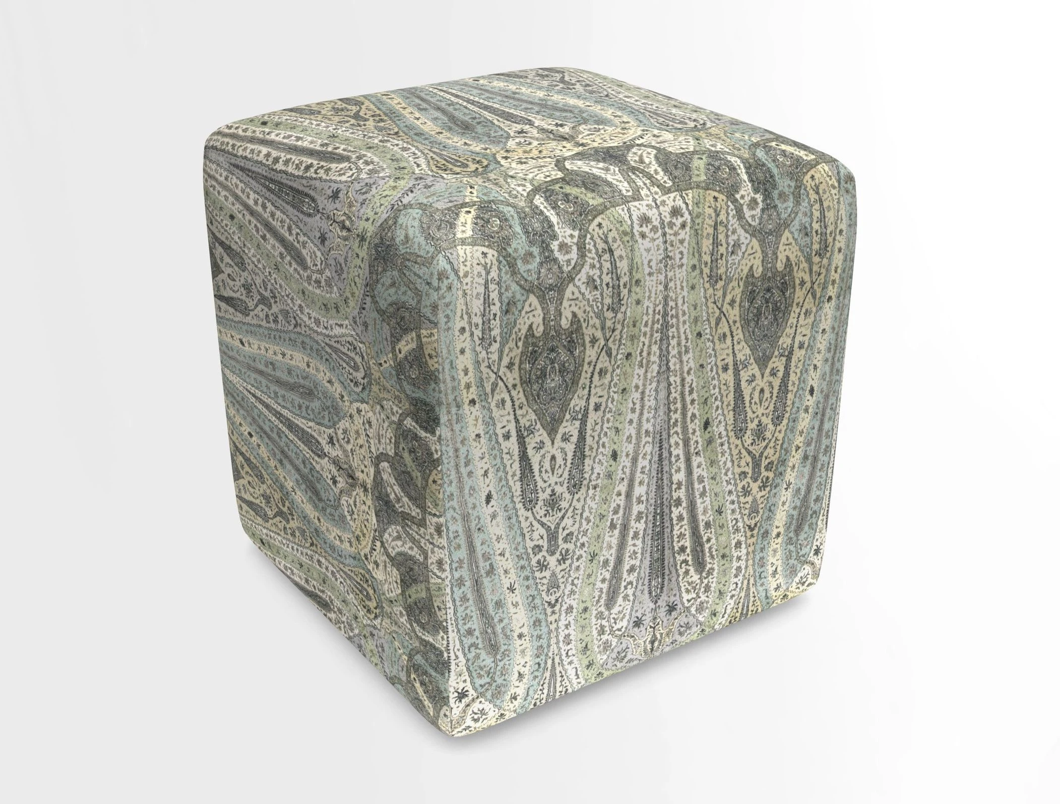 Cube Footstool in Peruvian homespun fabric