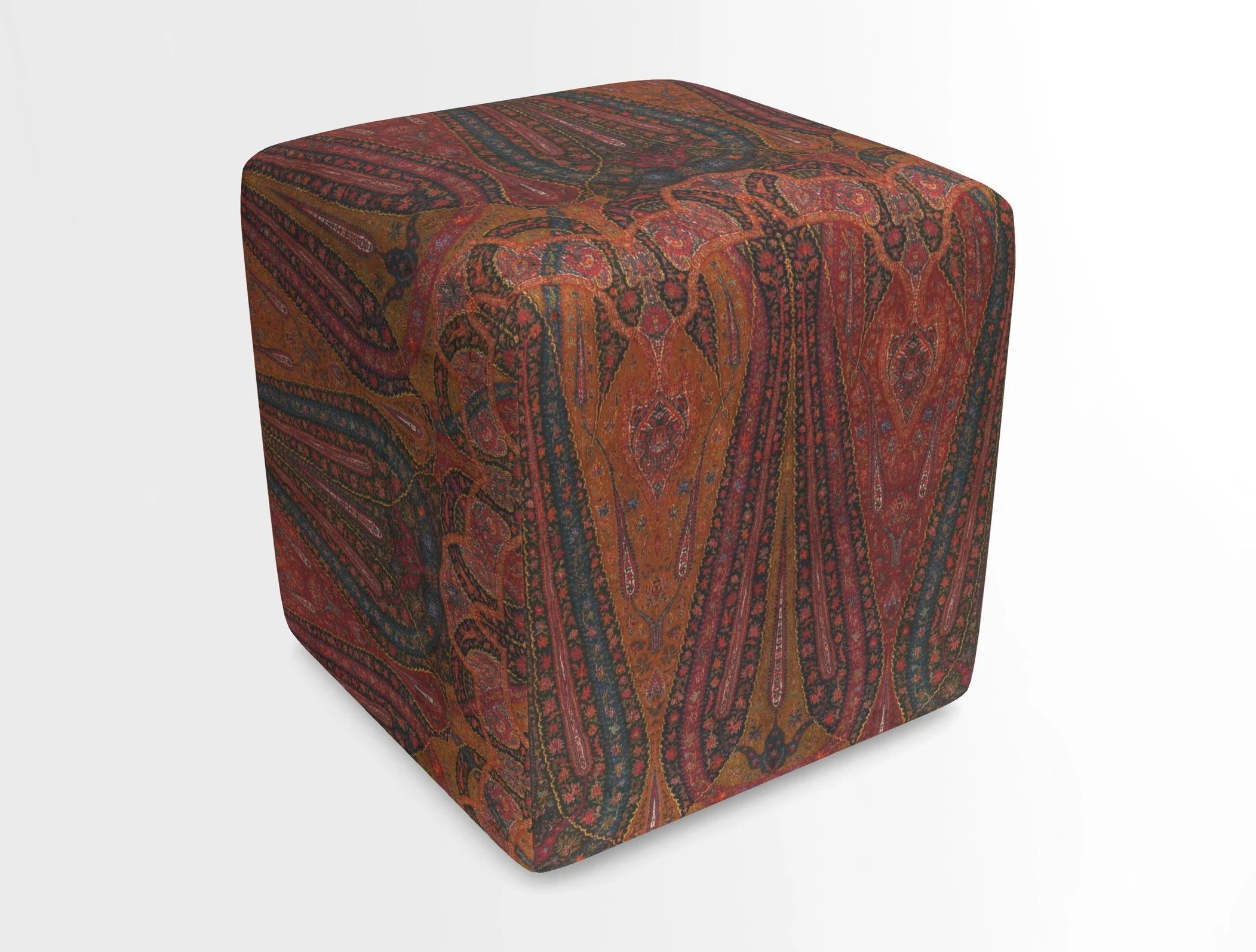 Cube Footstool in Peruvian homespun fabric