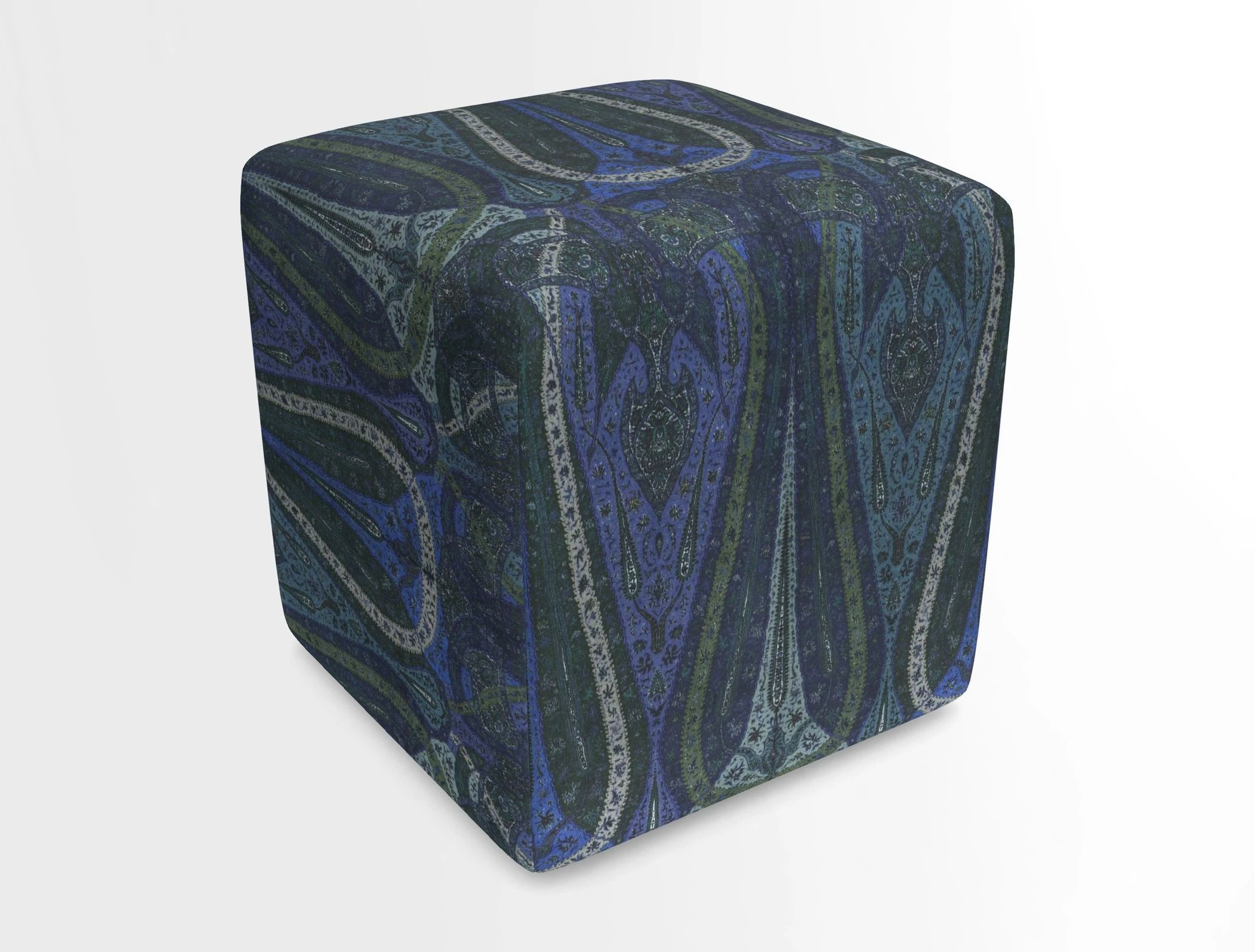 Cube Footstool in Peruvian homespun fabric