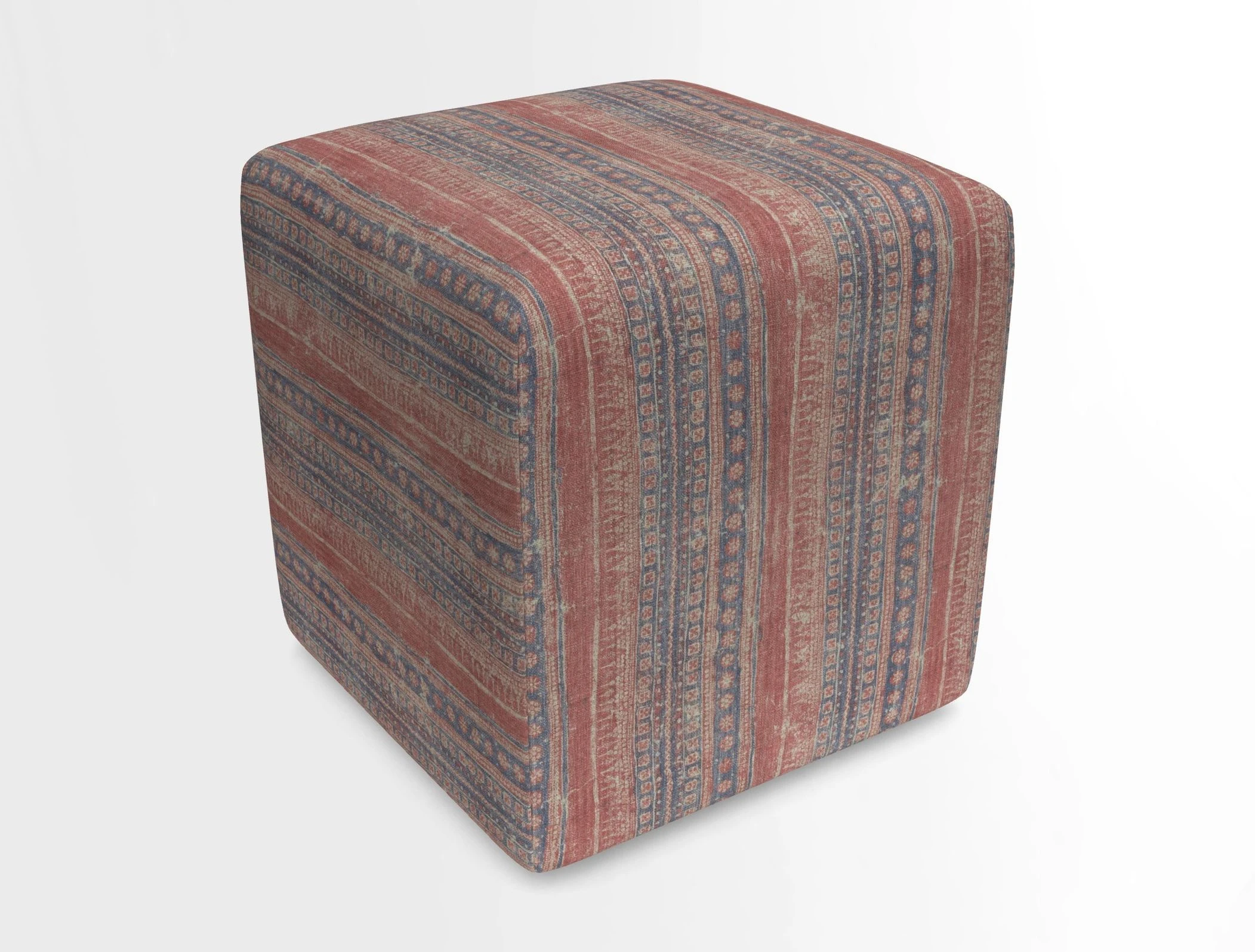 Cube Footstool in Peruvian homespun fabric