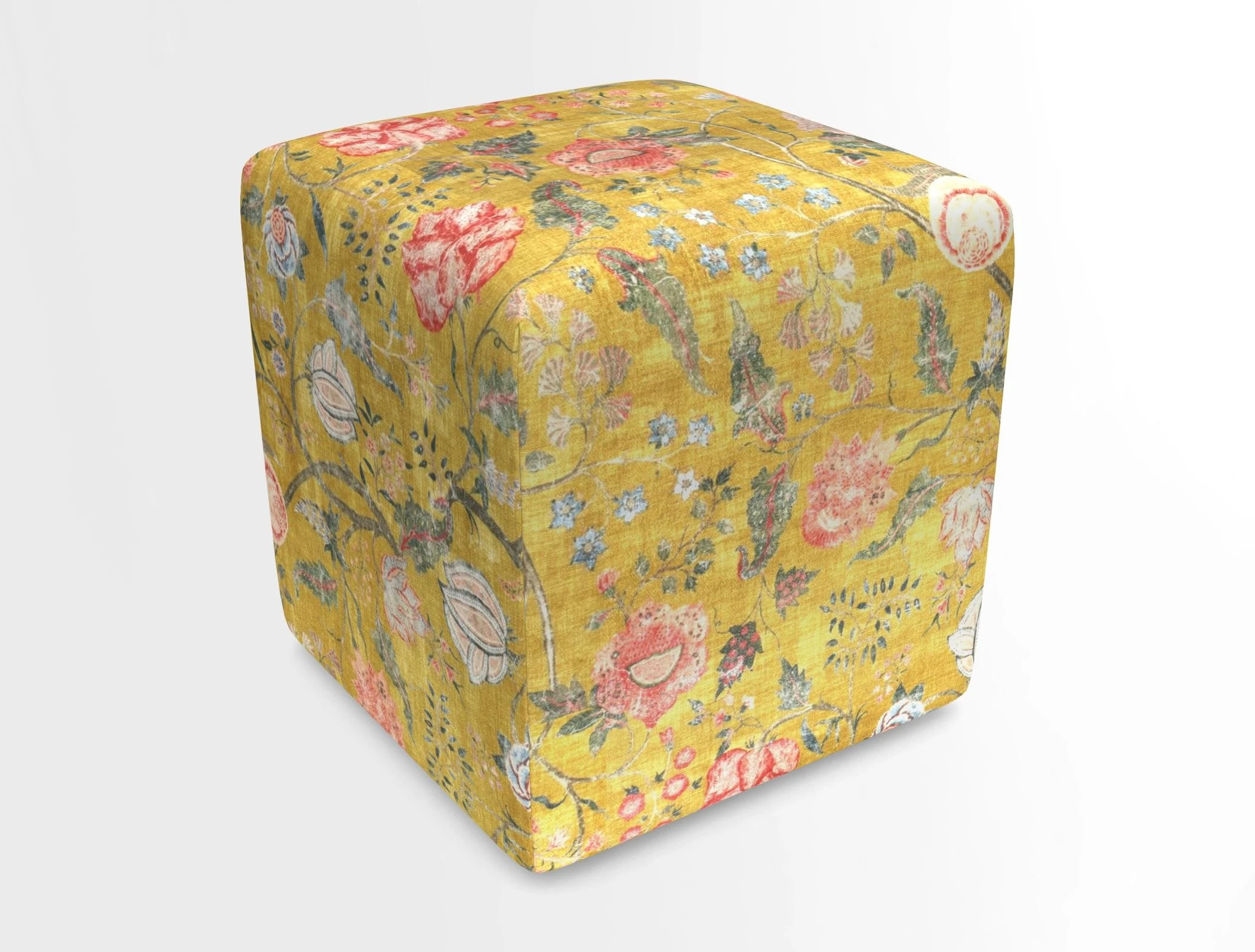 Cube Footstool in Peruvian homespun fabric