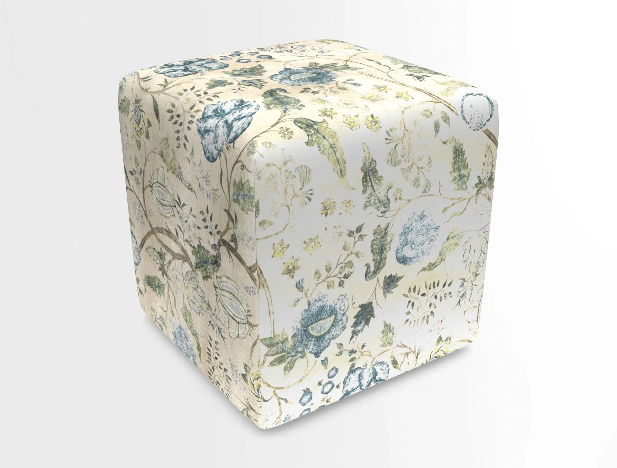 Cube Footstool in Peruvian homespun fabric