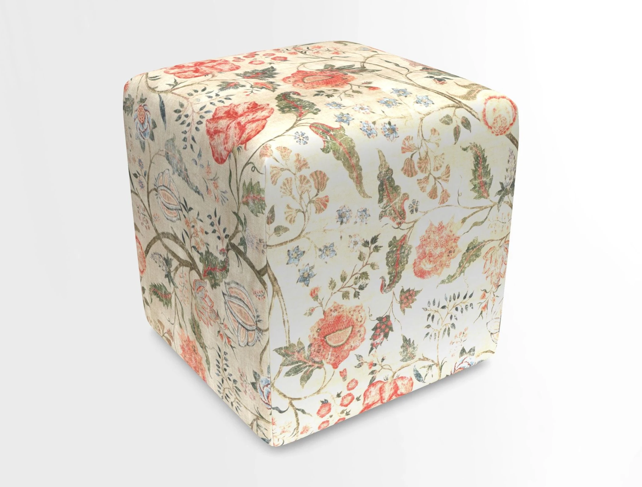 Cube Footstool in Peruvian homespun fabric