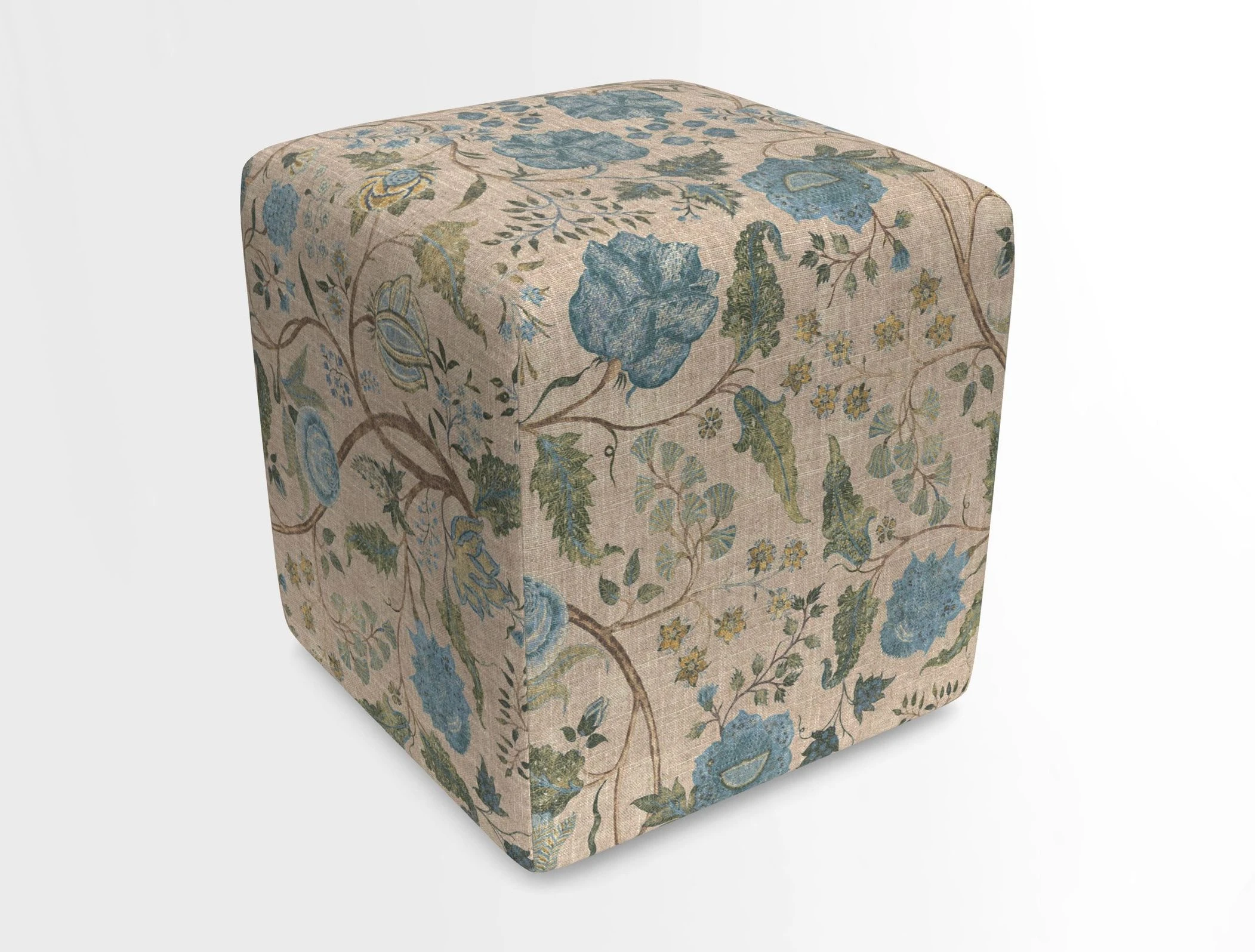 Cube Footstool in Peruvian homespun fabric