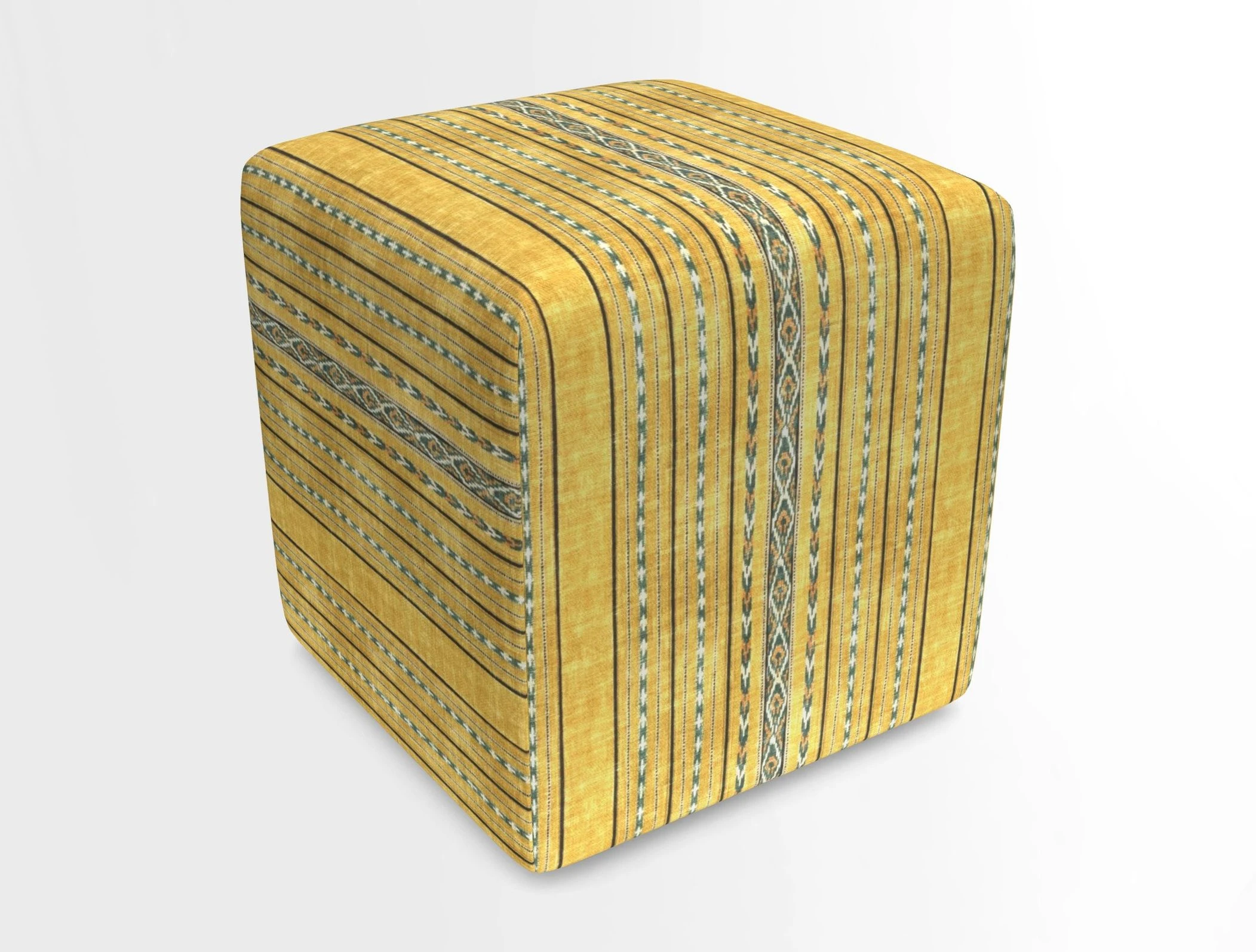 Cube Footstool in Peruvian homespun fabric
