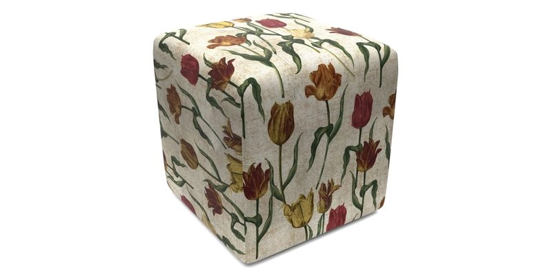 Cube Footstool in Peruvian homespun fabric