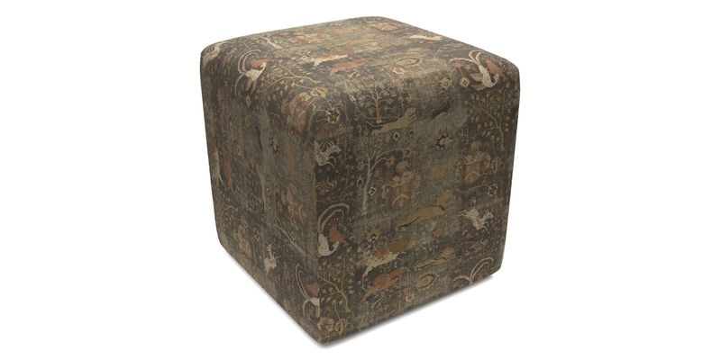 Cube Footstool in Peruvian homespun fabric
