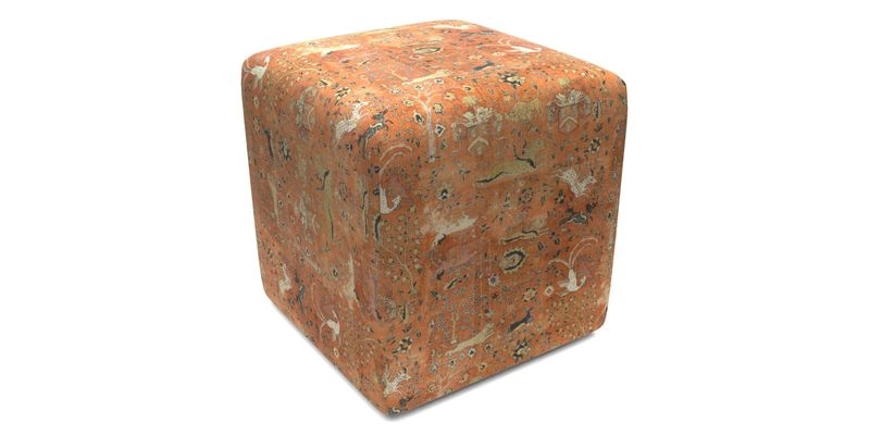 Cube Footstool in Peruvian homespun fabric