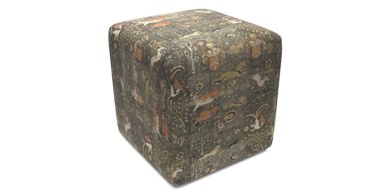 Cube Footstool in Peruvian homespun fabric