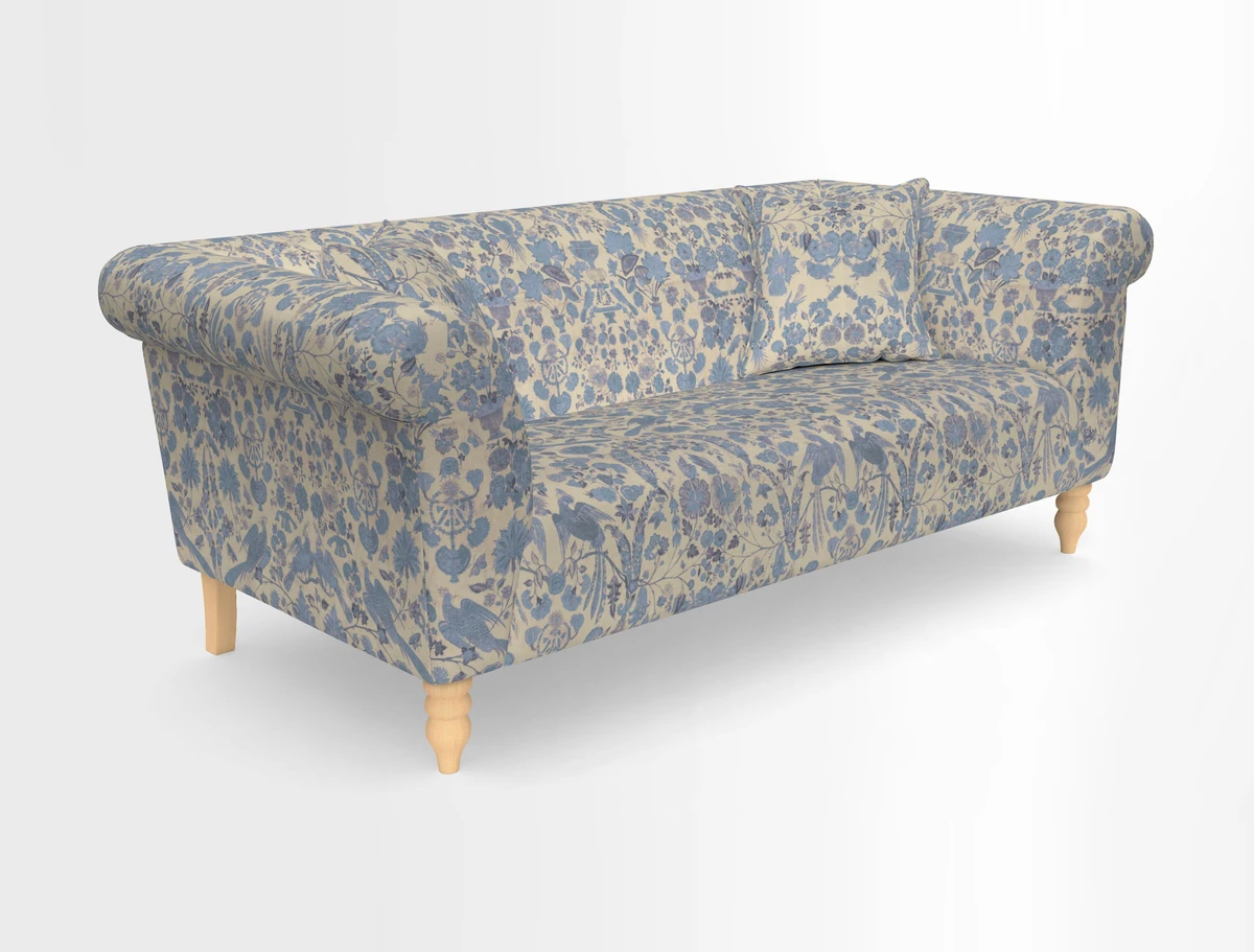 Exbury 3-seater sofa in Frond Stripe Large Storm with scatters in Frond All Over