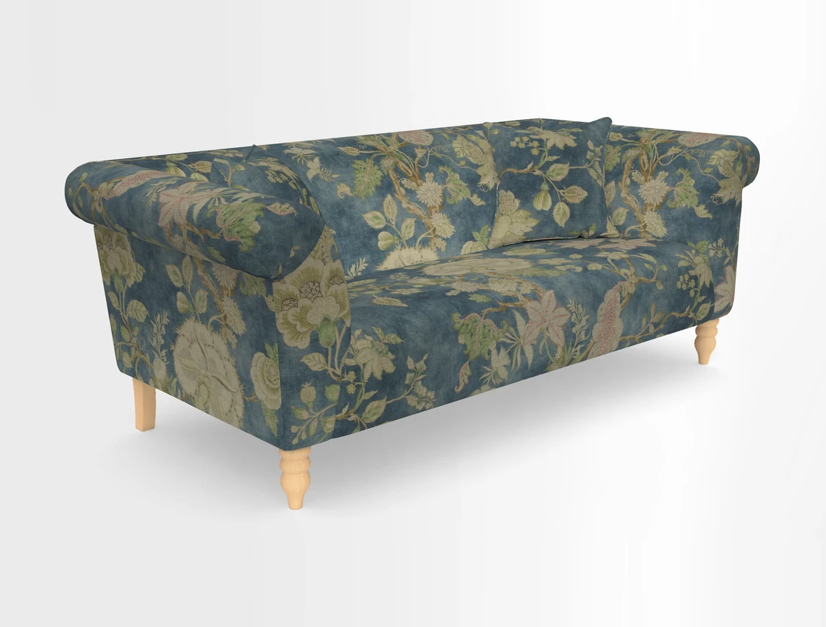 Exbury 3-seater sofa in Frond Stripe Large Storm with scatters in Frond All Over