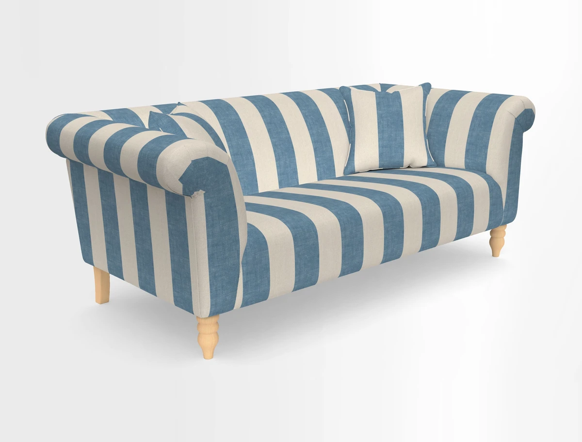 Exbury 3-seater sofa in Frond Stripe Large Storm with scatters in Frond All Over