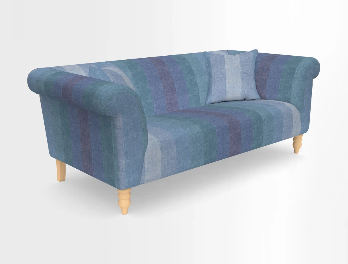 Exbury 3-seater sofa in Frond Stripe Large Storm with scatters in Frond All Over